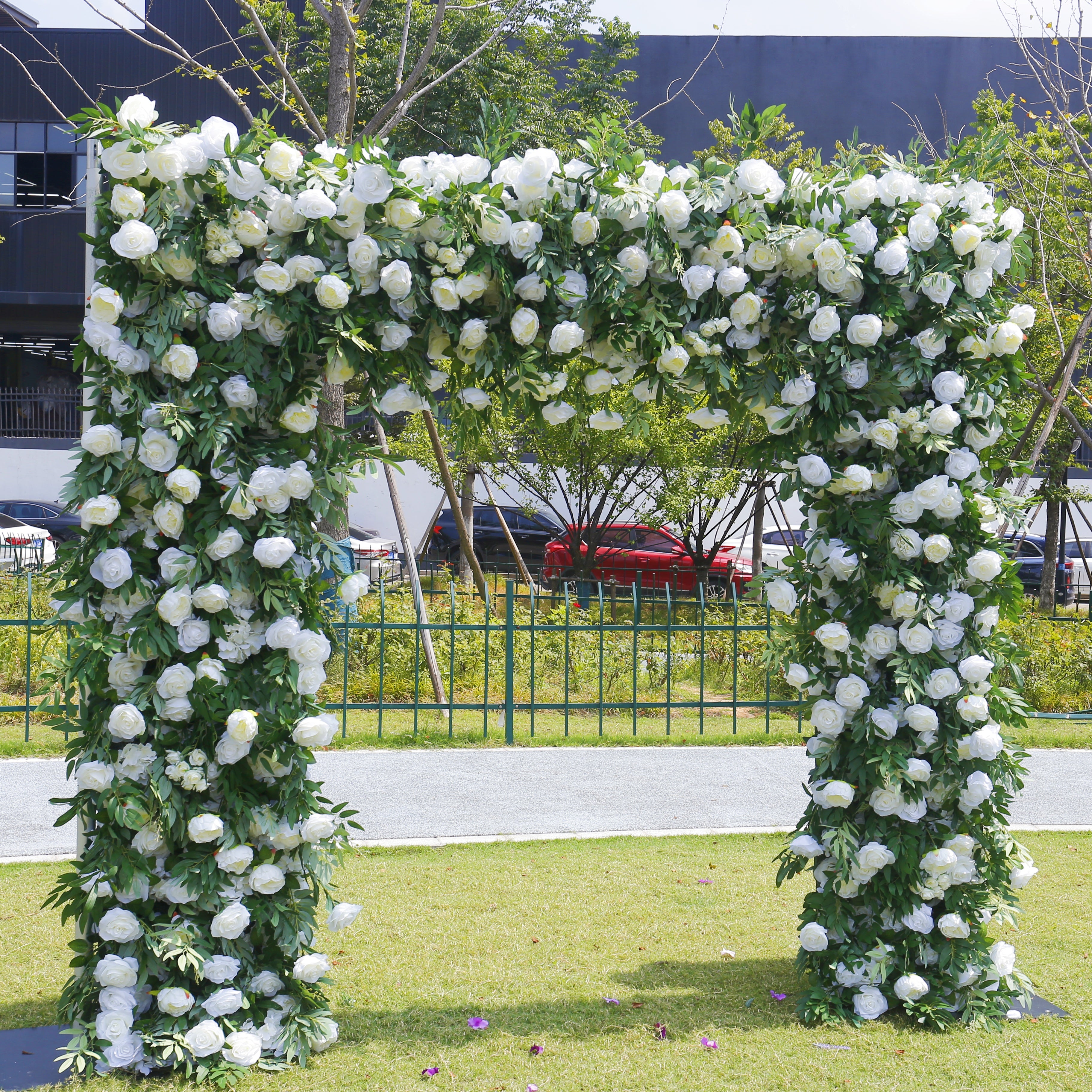 Green and White Rose Artificial Wedding Arch Flower Wall Events Decor ACAW-007