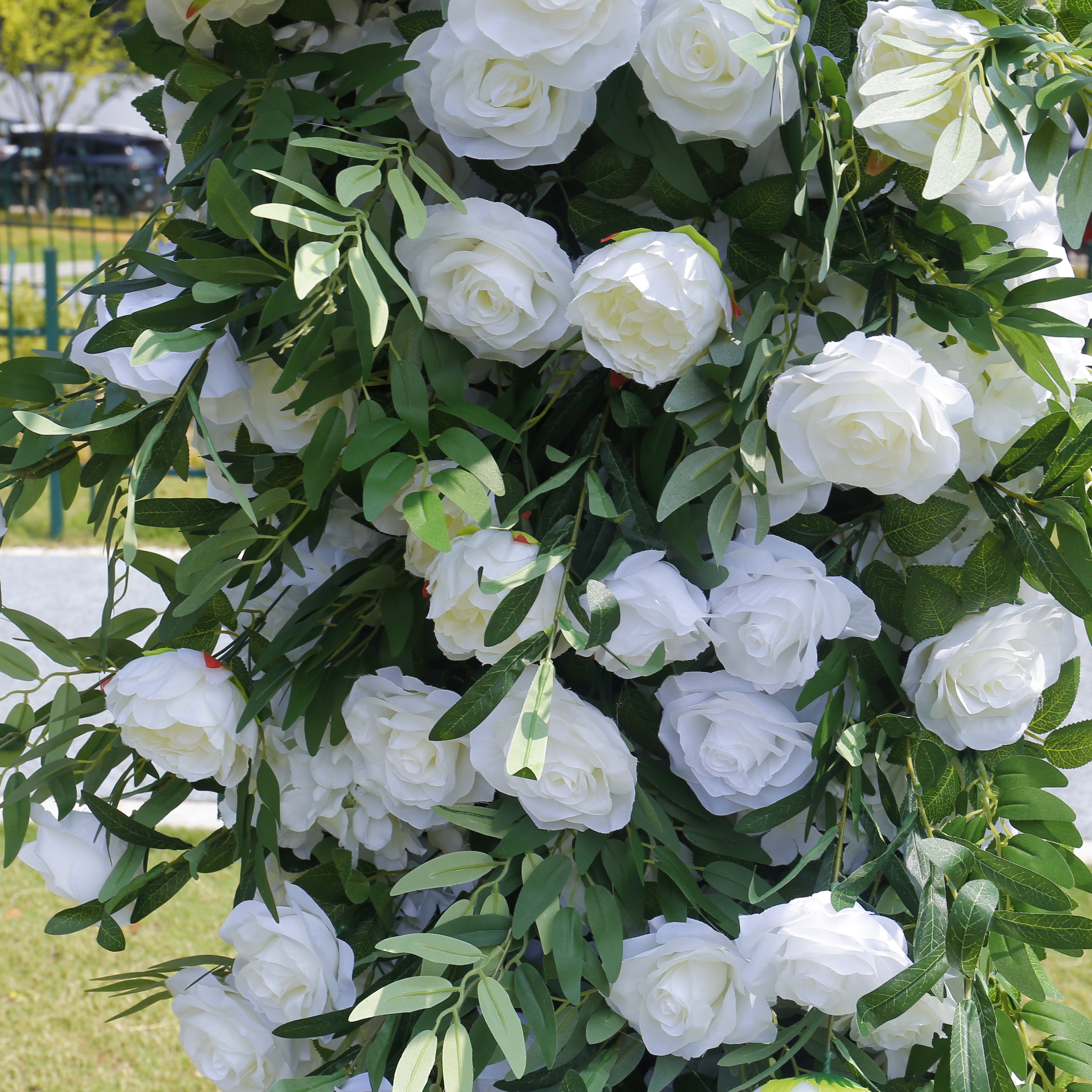 Green and White Rose Artificial Wedding Arch Flower Wall Events Decor ACAW-007