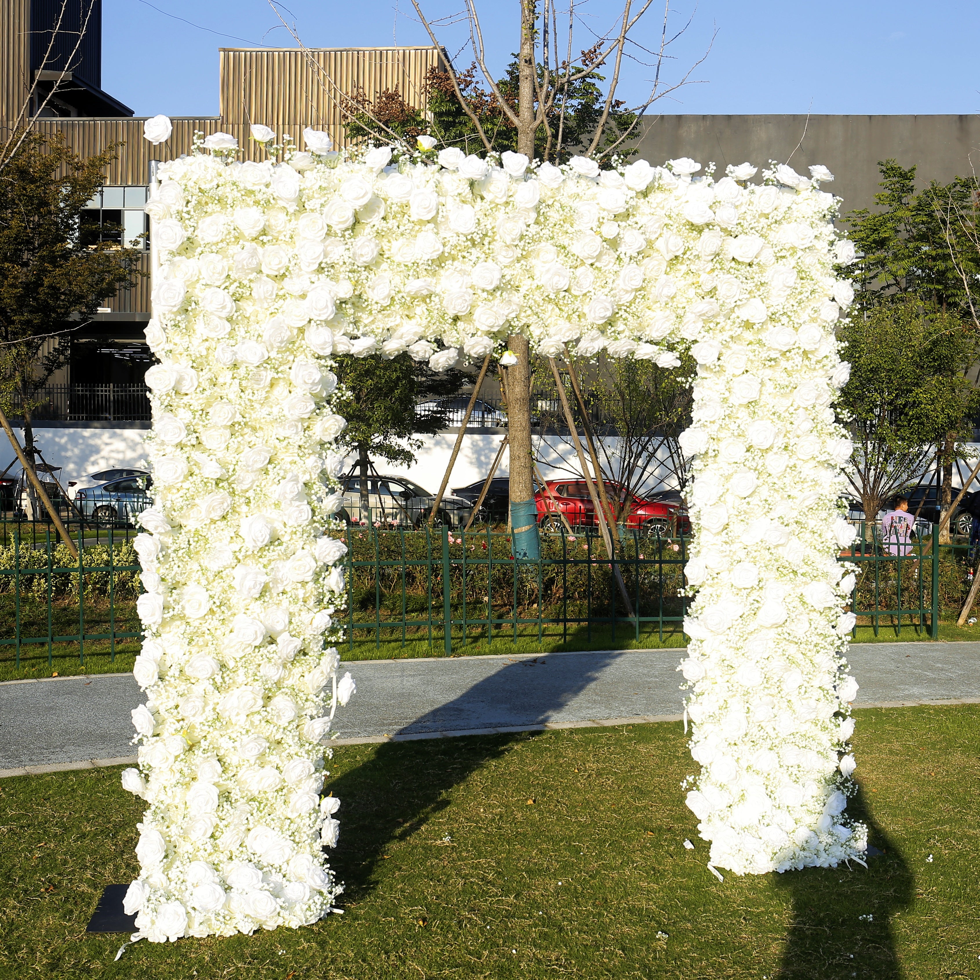 White Rose with Baby's Breath Wedding Arch Flower Wall Party Decor ACAW-011