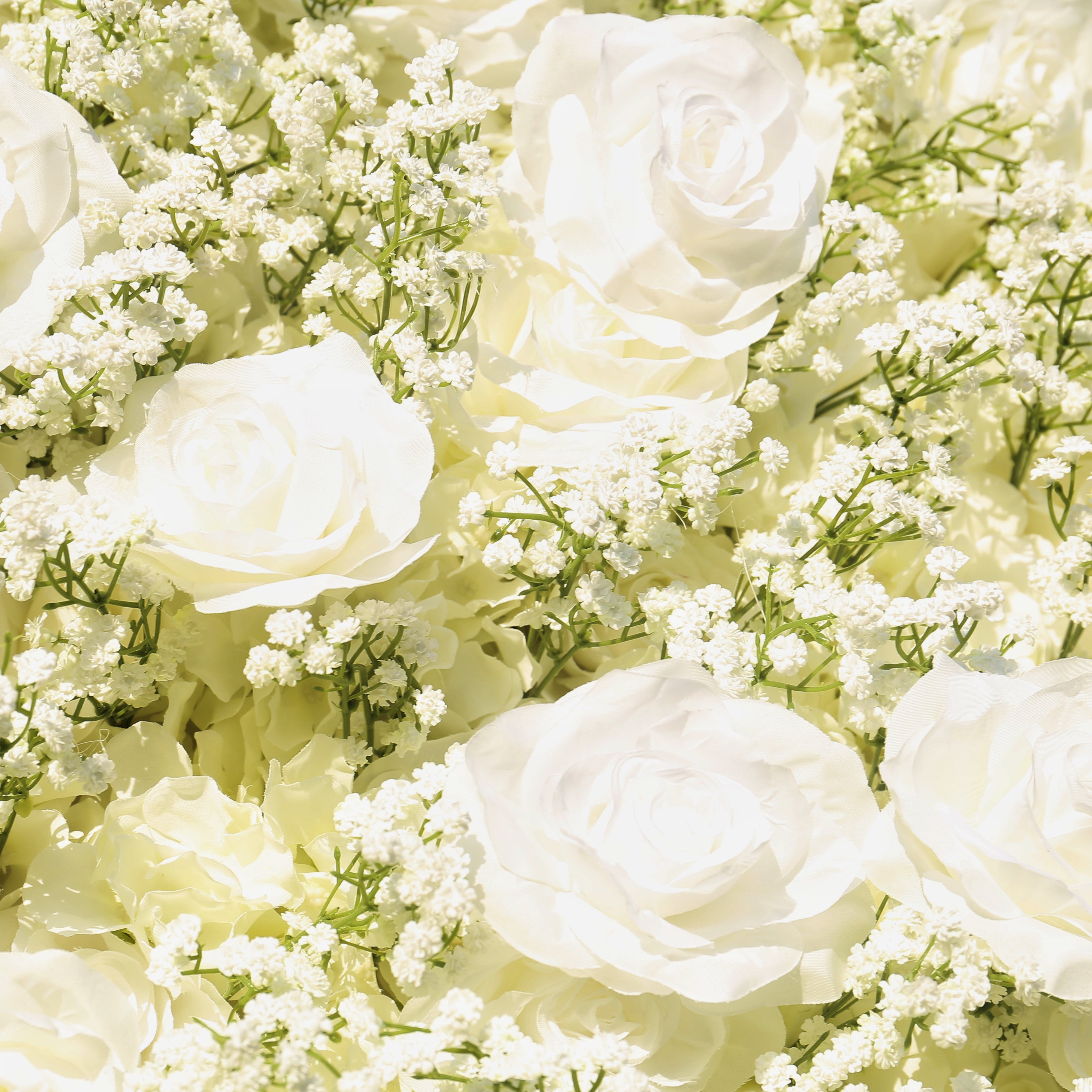 White Rose with Baby's Breath Wedding Arch Flower Wall Party Decor ACAW-011