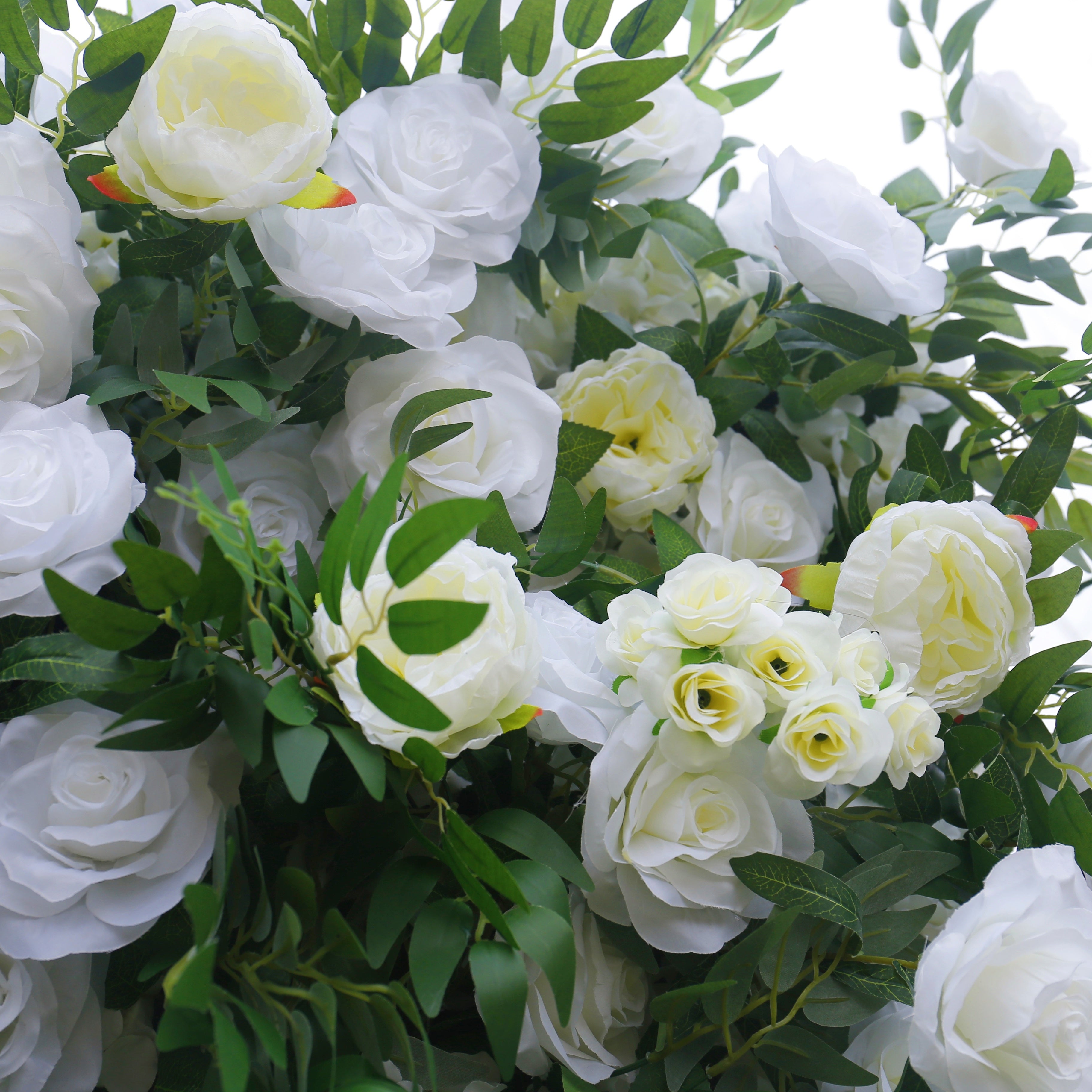 White Rose Green Leaves Fabric Roll Up Flower Wall ACFW-156