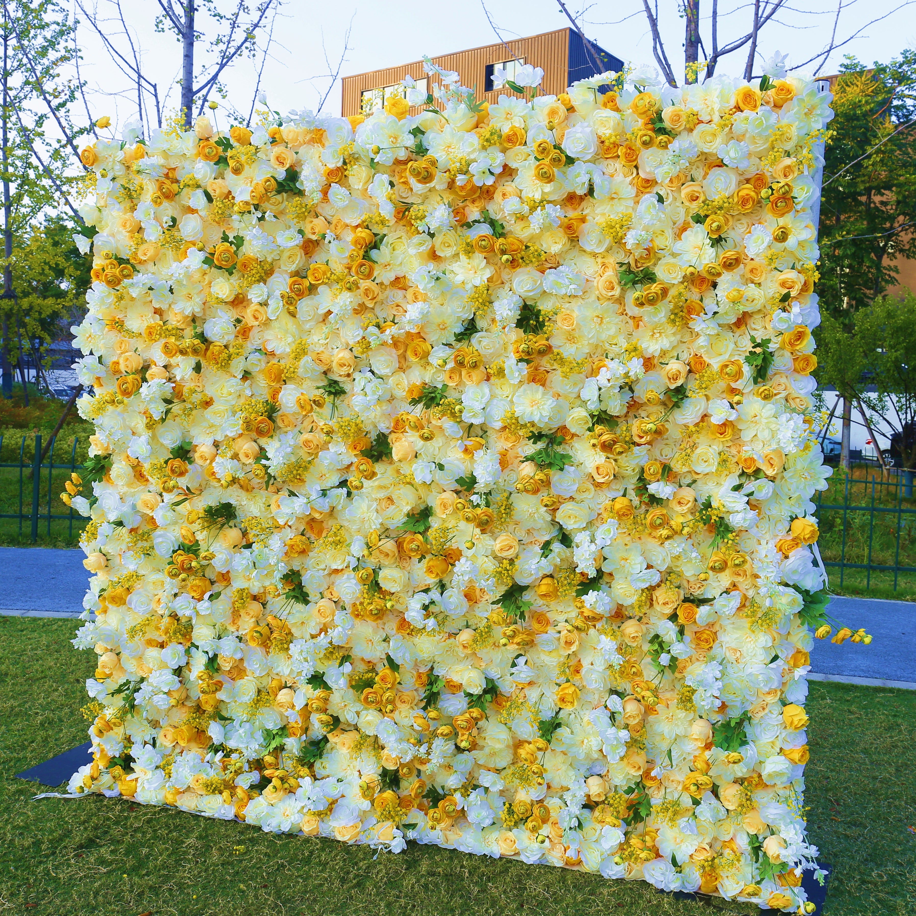 5D Lemon Yellow Wedding Flower Wall For Ceremony Backdrop Decor ACFW-003