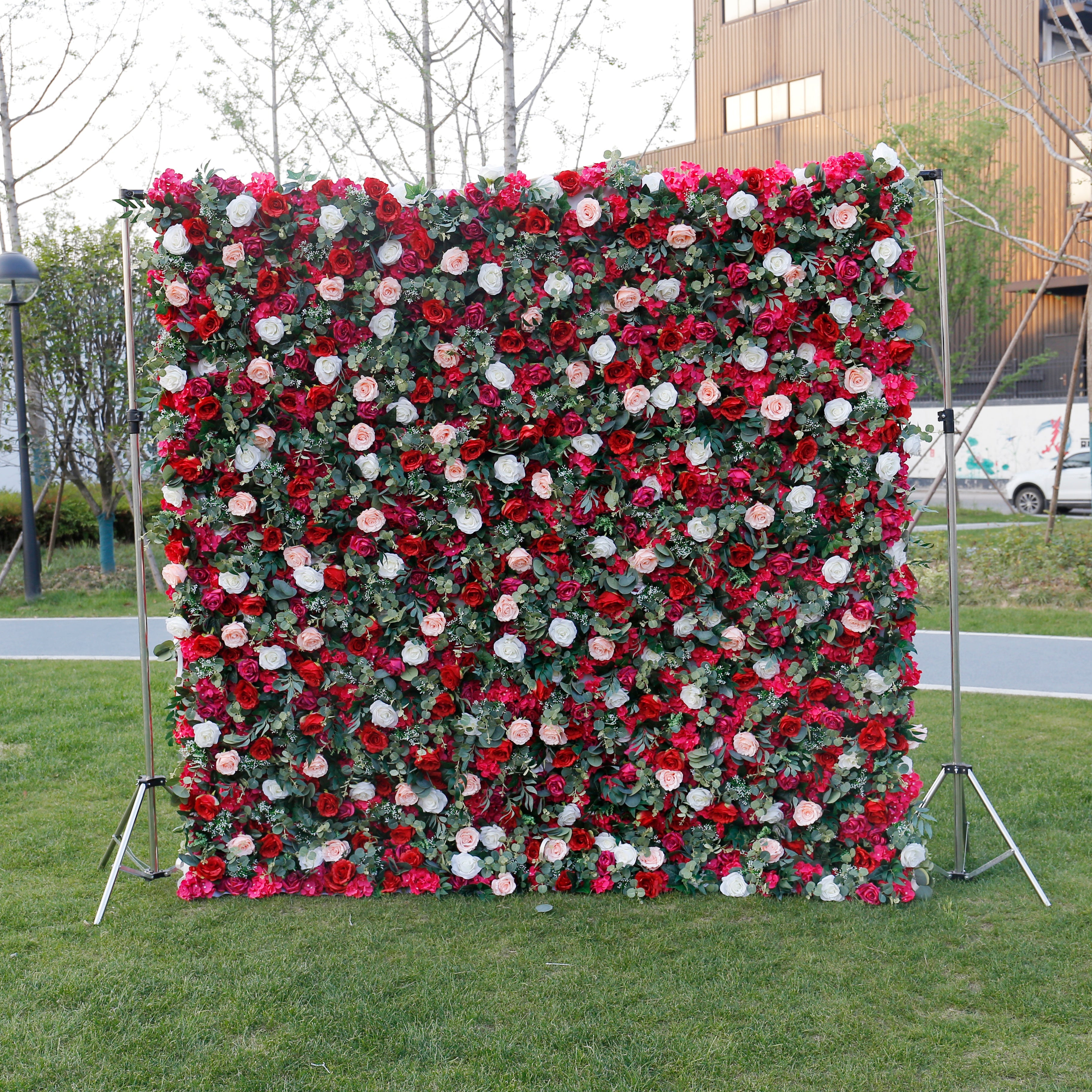 Red Rose Artificial Flower Wall Backdrop for Wedding Event Party Decor ACFW-014