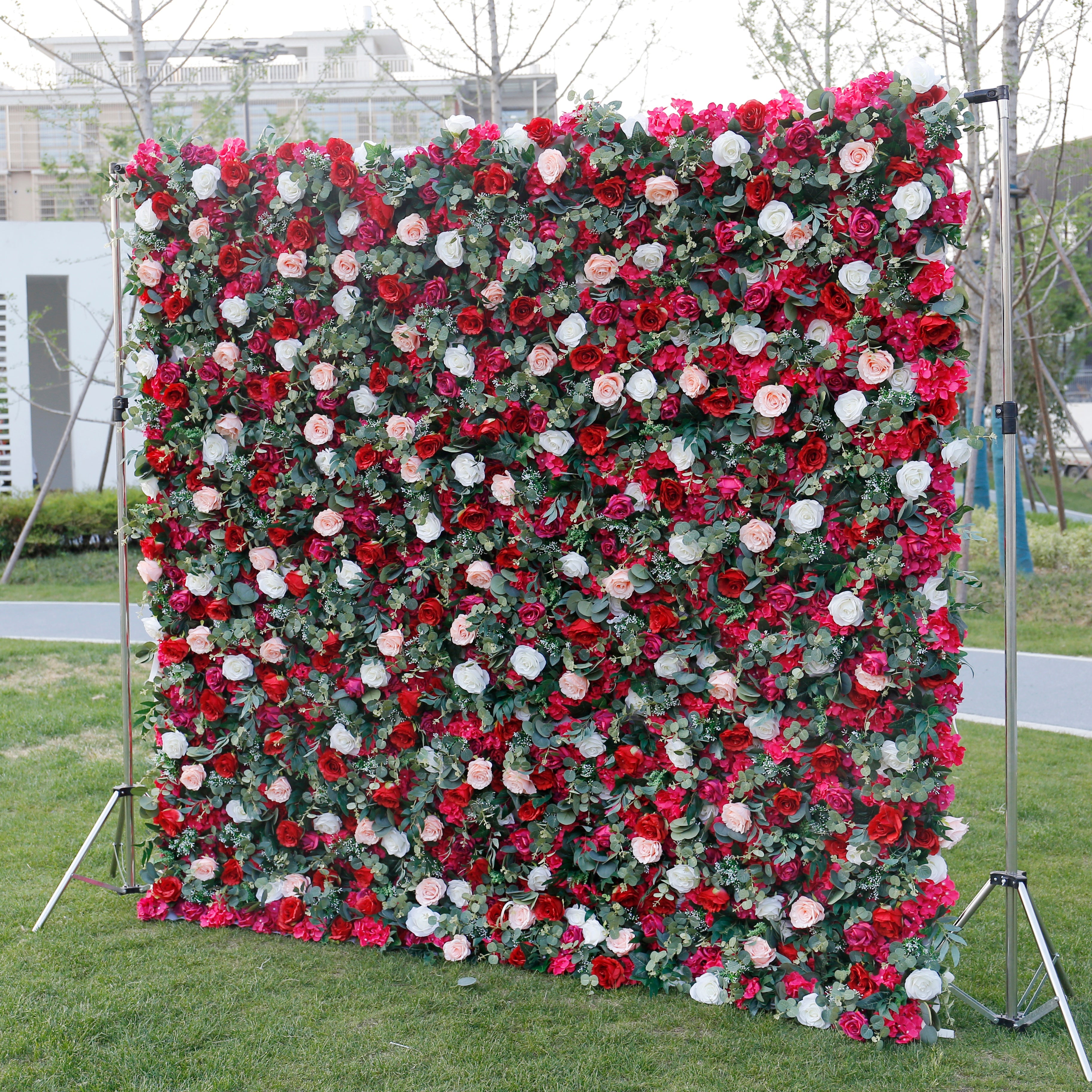 Red Rose Artificial Flower Wall Backdrop for Wedding Event Party Decor ACFW-014