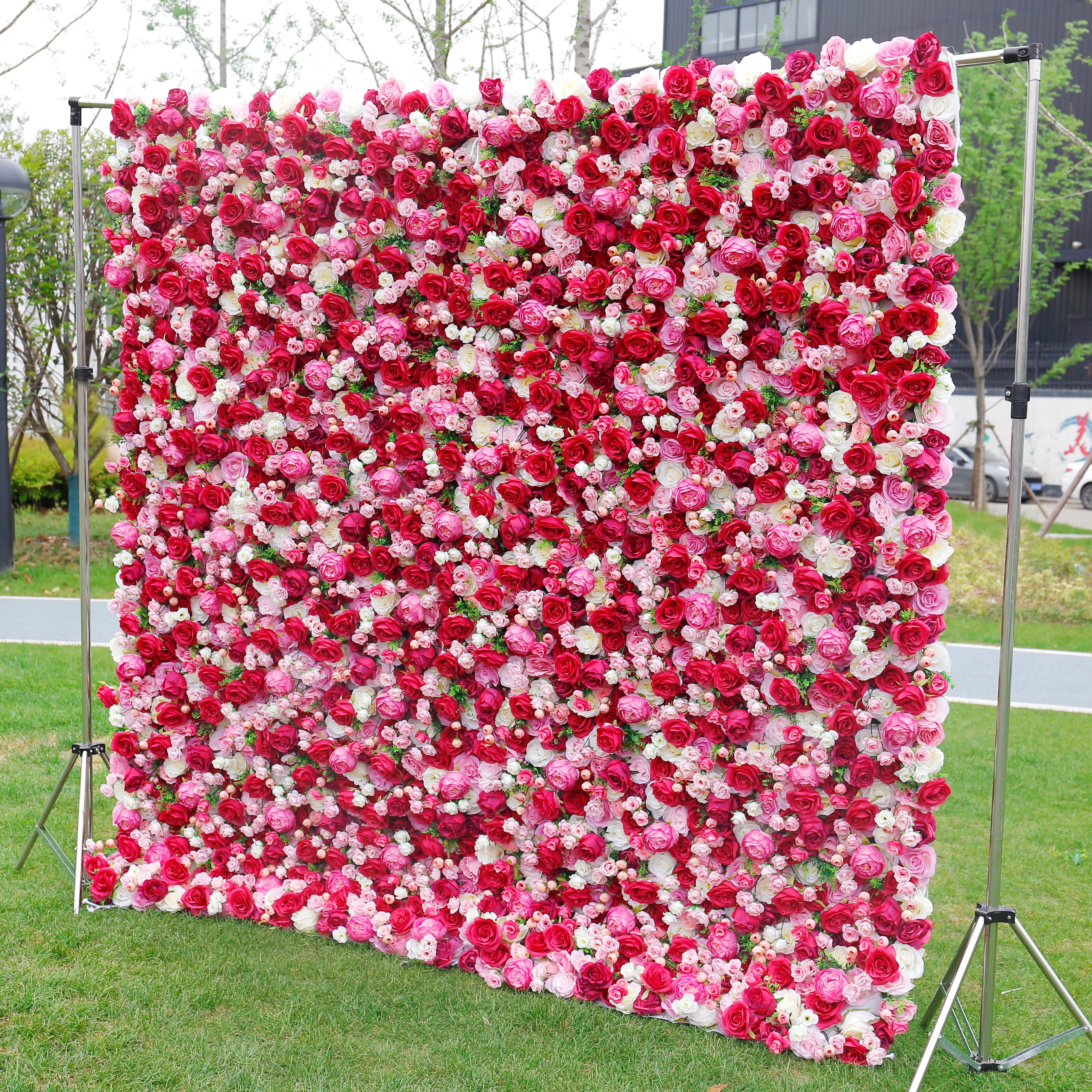 5D Artificial Red Mixed Roses Roll Up Curtain Wedding Flower Wall ACFW-016