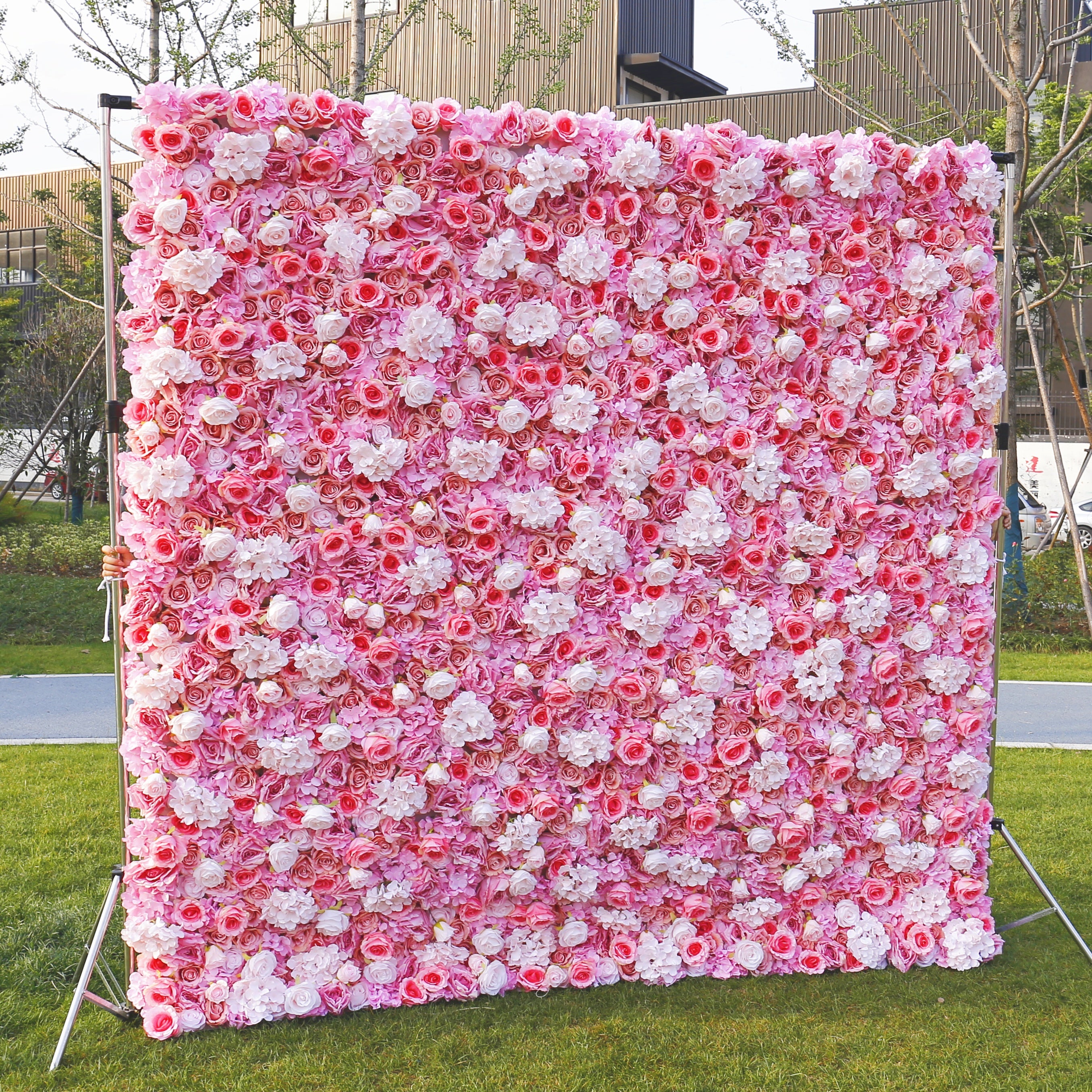 Handmade Silk Pink Hydrangea & Rose Wedding Artificial Flower Wall ACFW-035