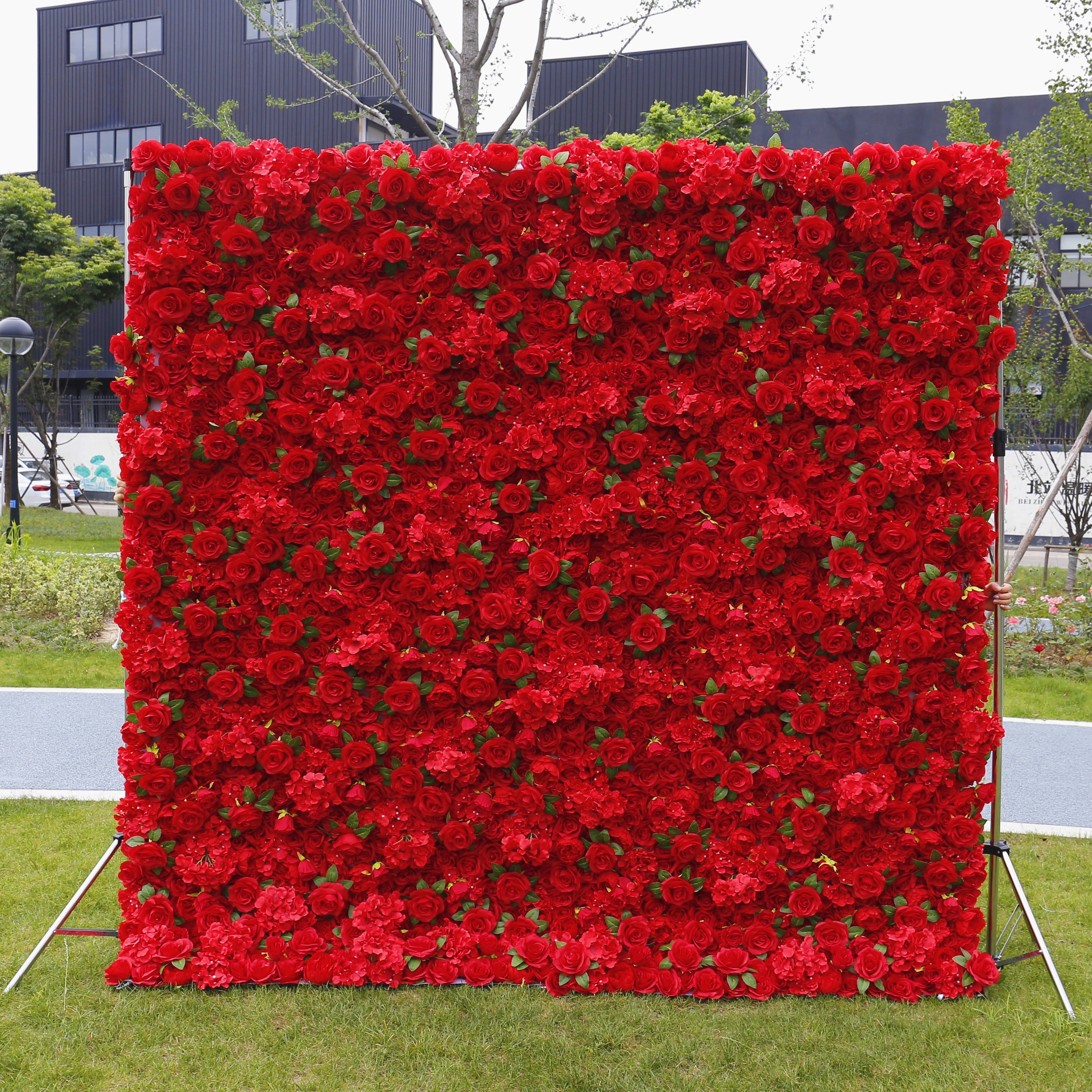 Premium Red Artificial Floral Wall For Wedding Event Decor ACFW-039