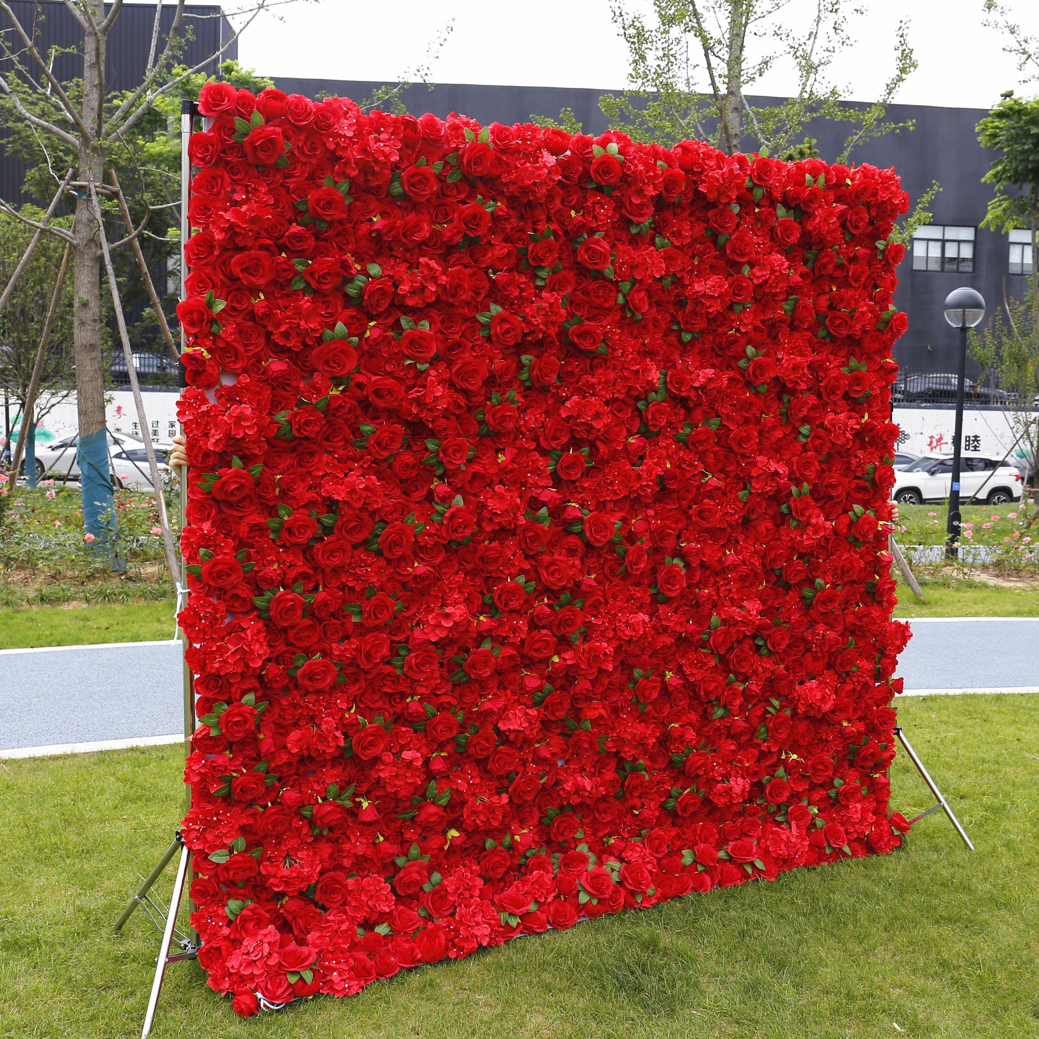 Premium Red Artificial Floral Wall For Wedding Event Decor ACFW-039