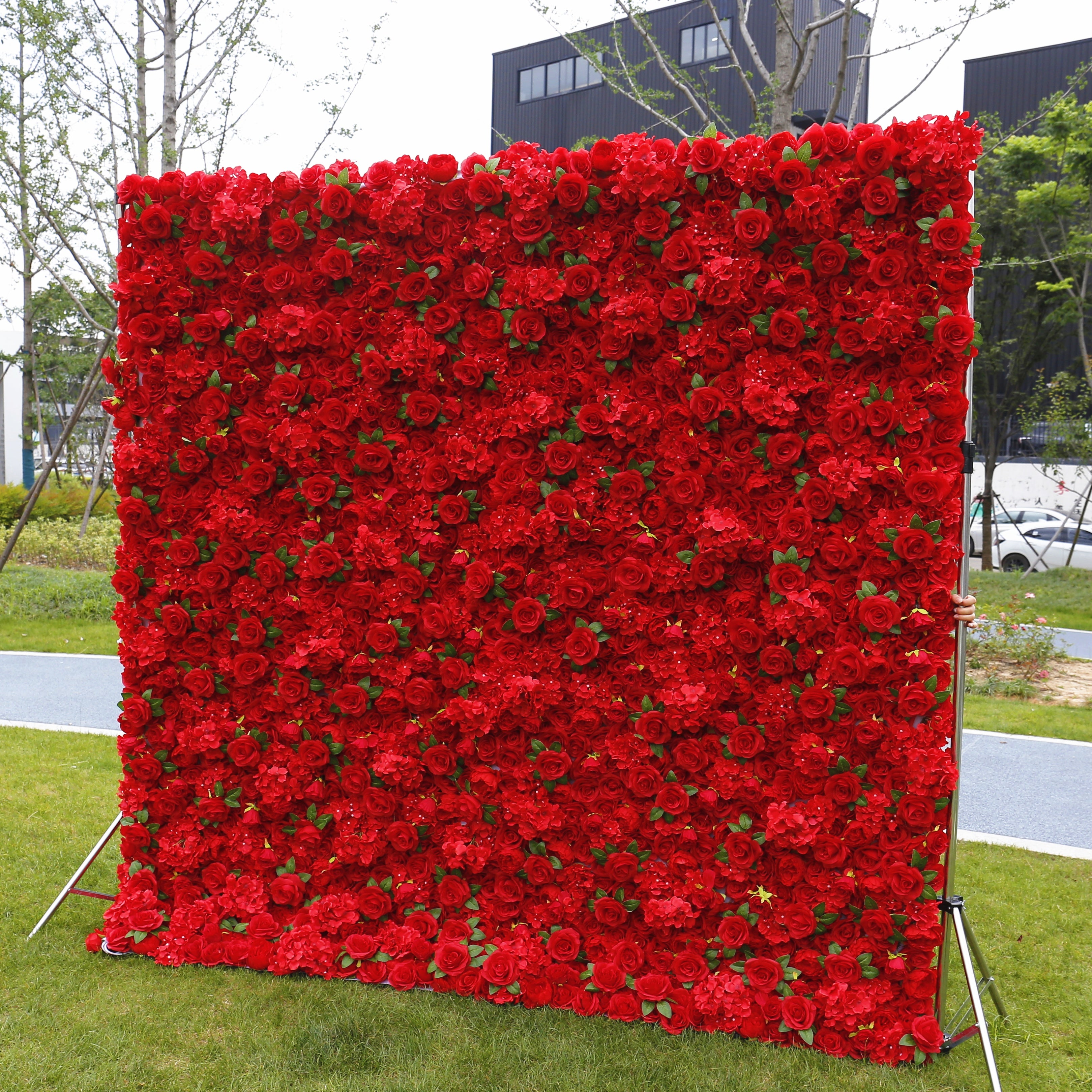 Premium Red Artificial Floral Wall For Wedding Event Decor ACFW-039