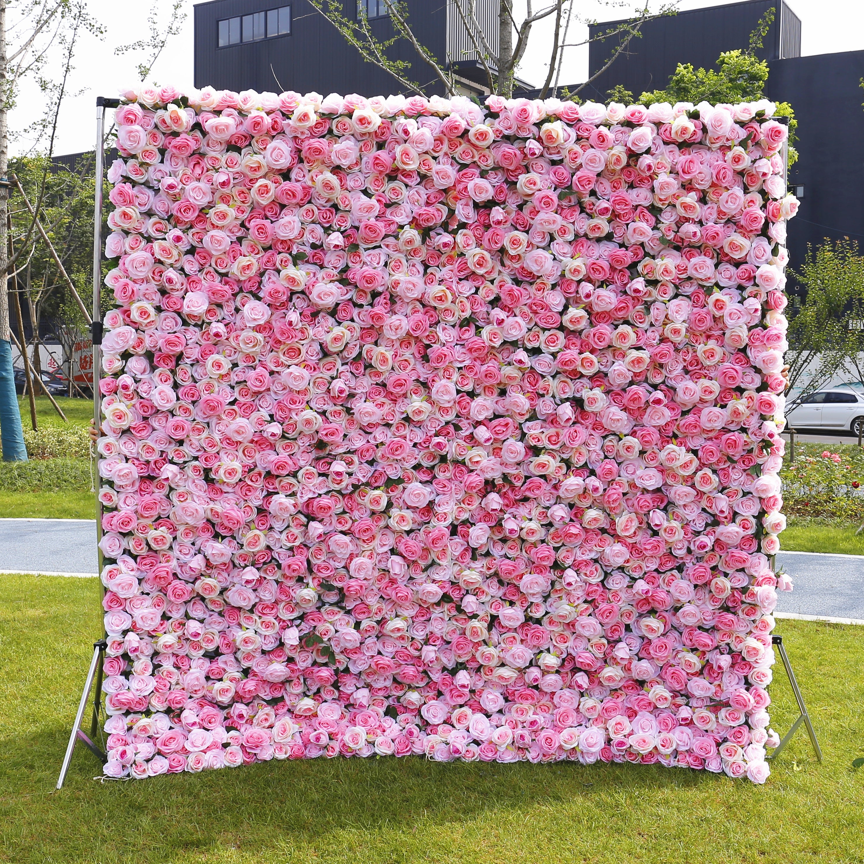 Sweet Pink Rose 5D Roll-Up Artificial Flower Wall for Events Decor ACFW-040
