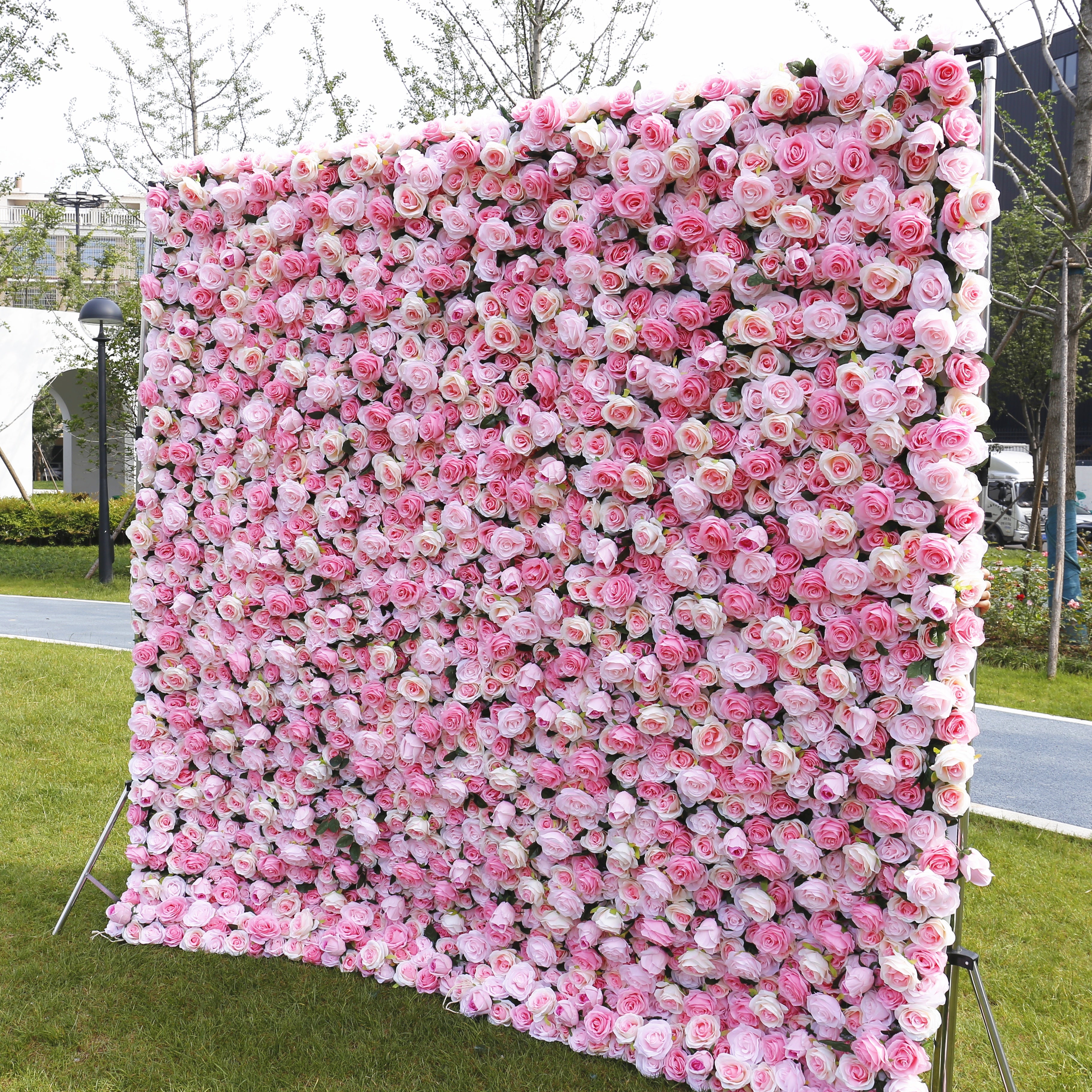 Sweet Pink Rose 5D Roll-Up Artificial Flower Wall for Events Decor ACFW-040