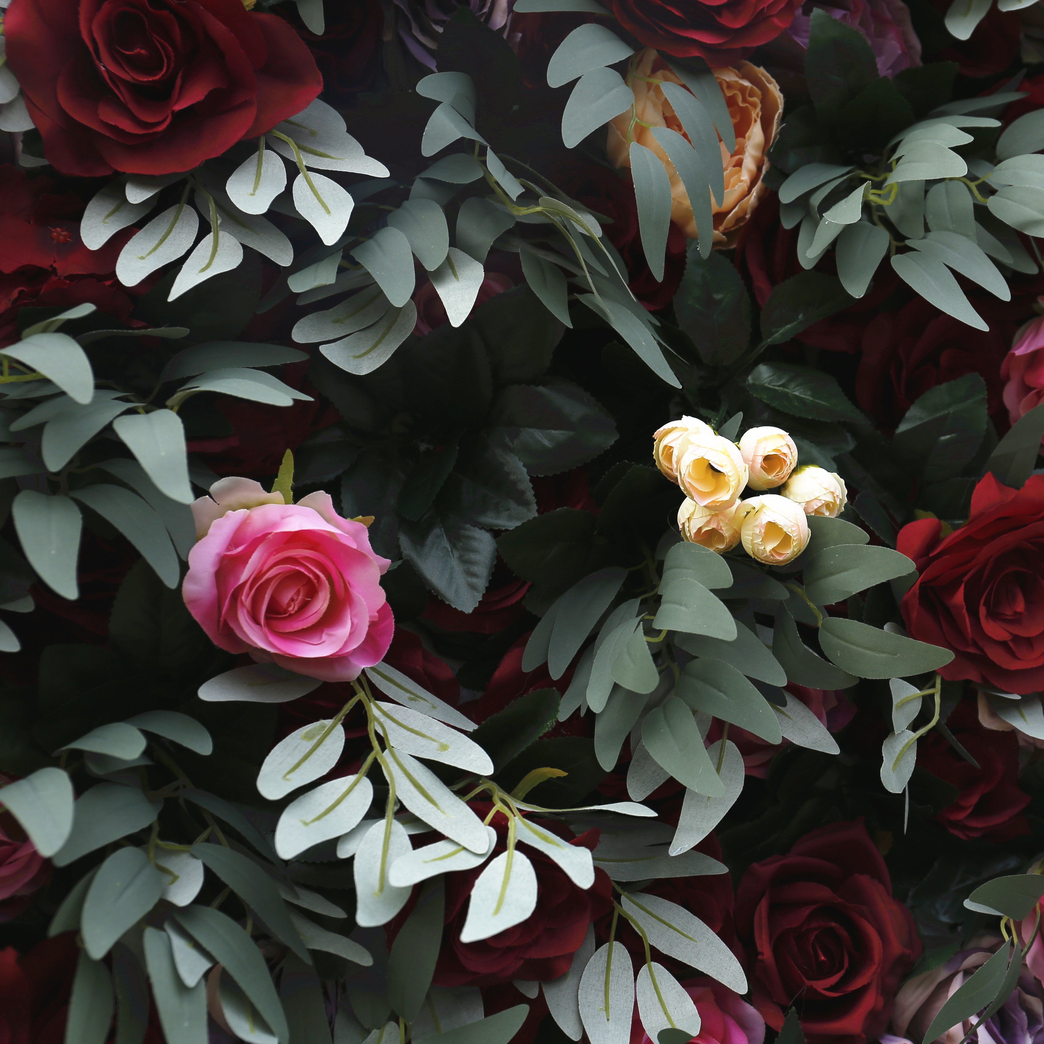 Red Rose with Greenery Wedding Fabric Roll Up Curtain Flower Wall ACFW-043