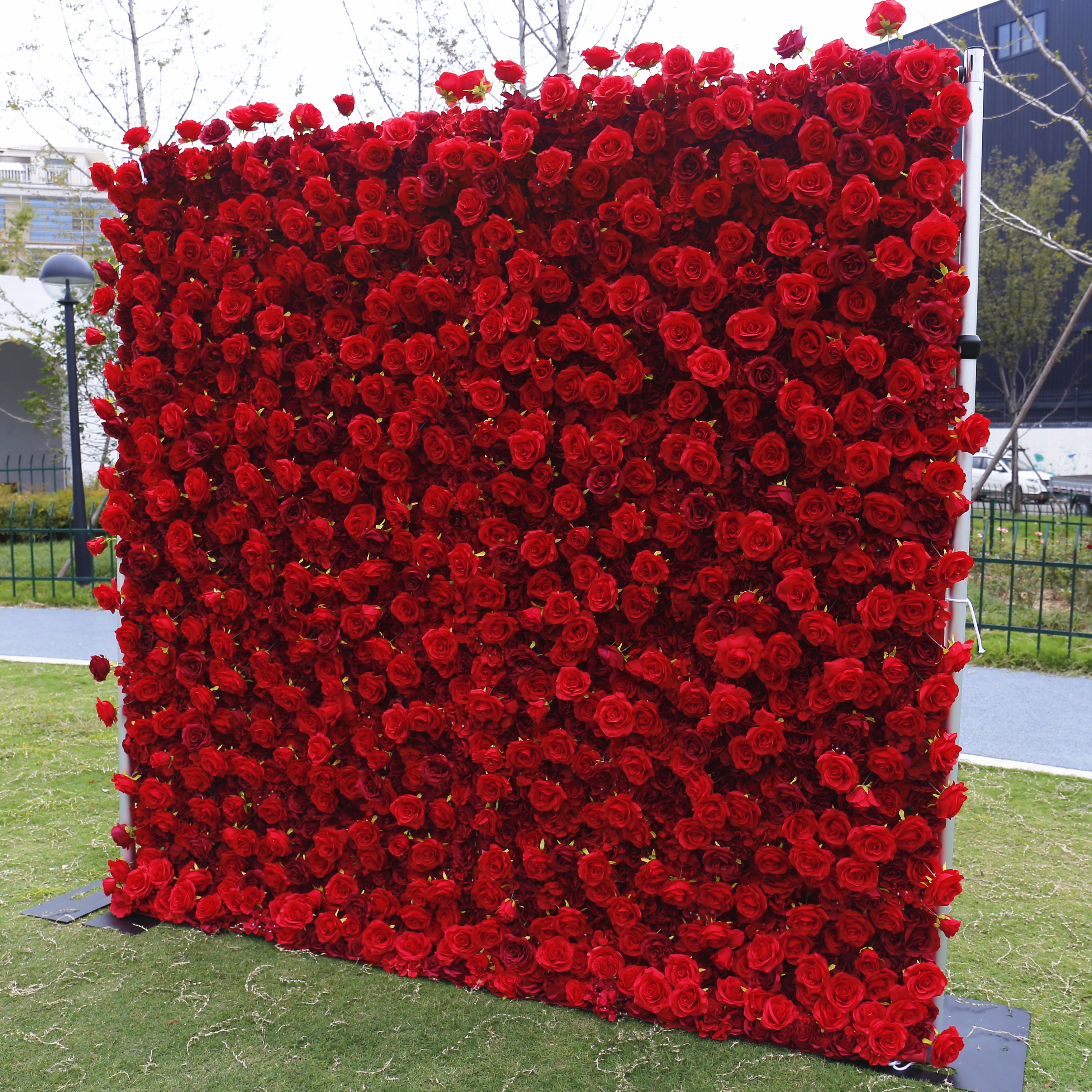 Full Red Fabric Roses Wedding Backdrop Roll Up Flower Wall ACFW-060