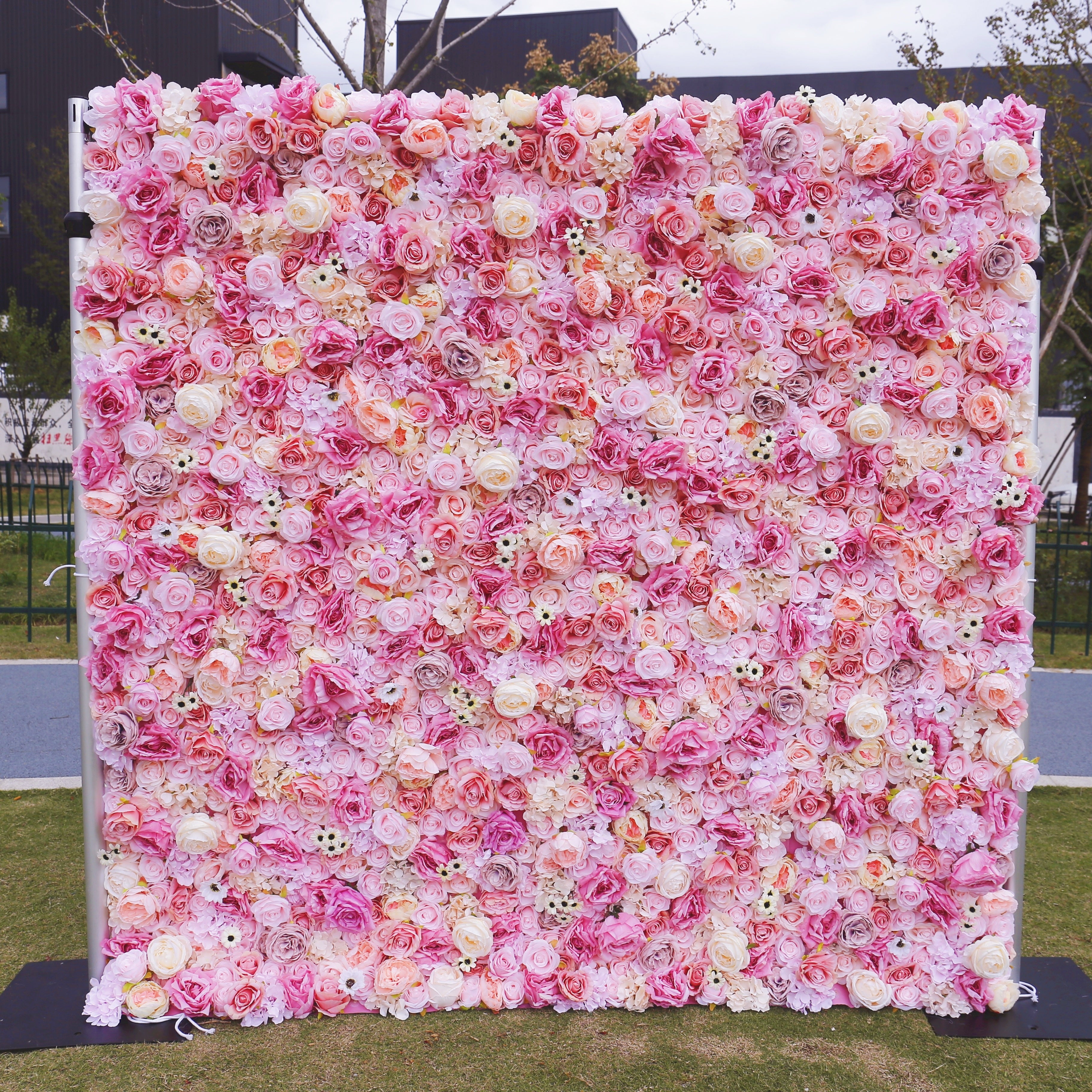 Blush Pink Silk Rose Wedding Backdrop Faux Roll Up Flower Wall ACFW-067