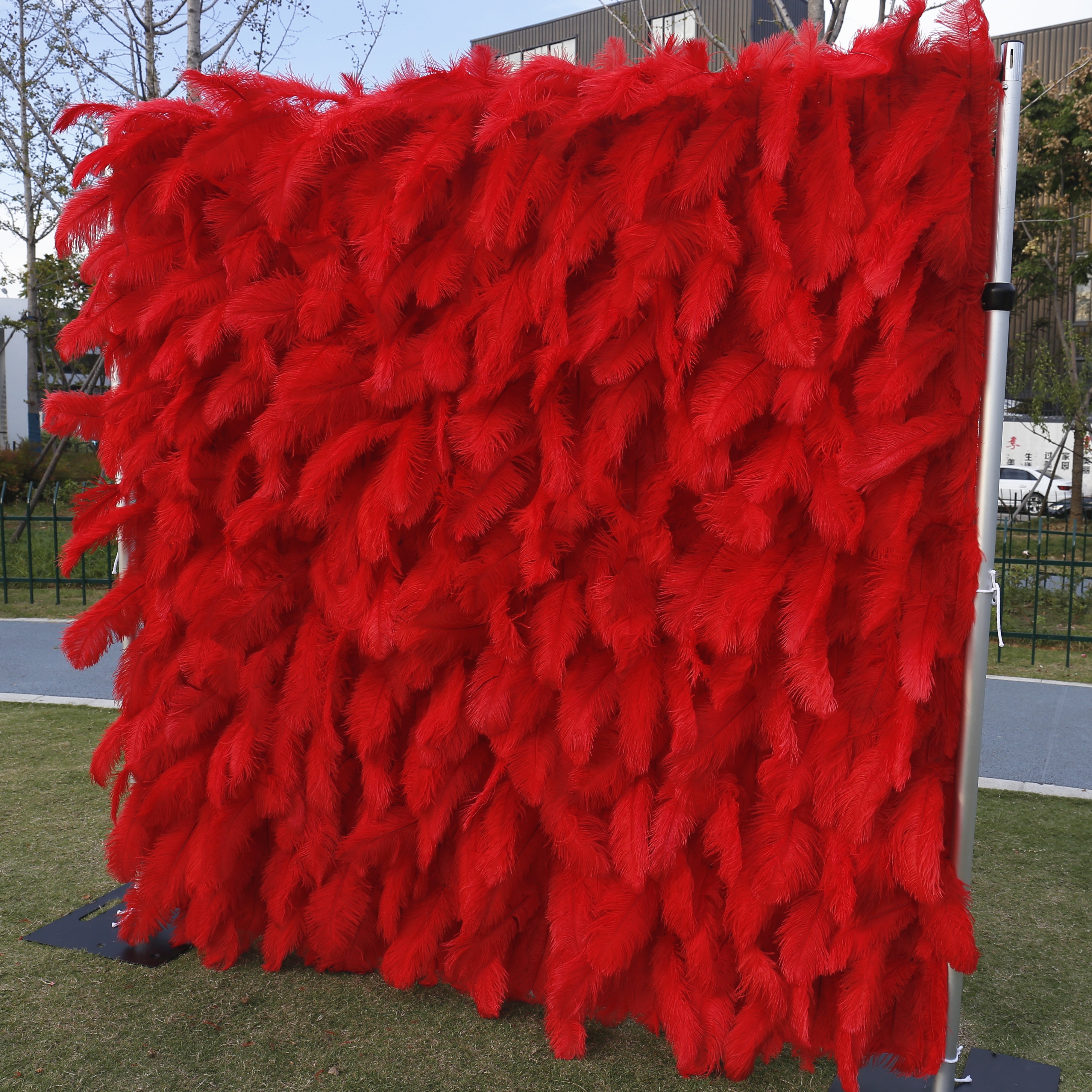 Hot Red Feather Hanging Flower Wall Party Events Backdrop ACFW-069