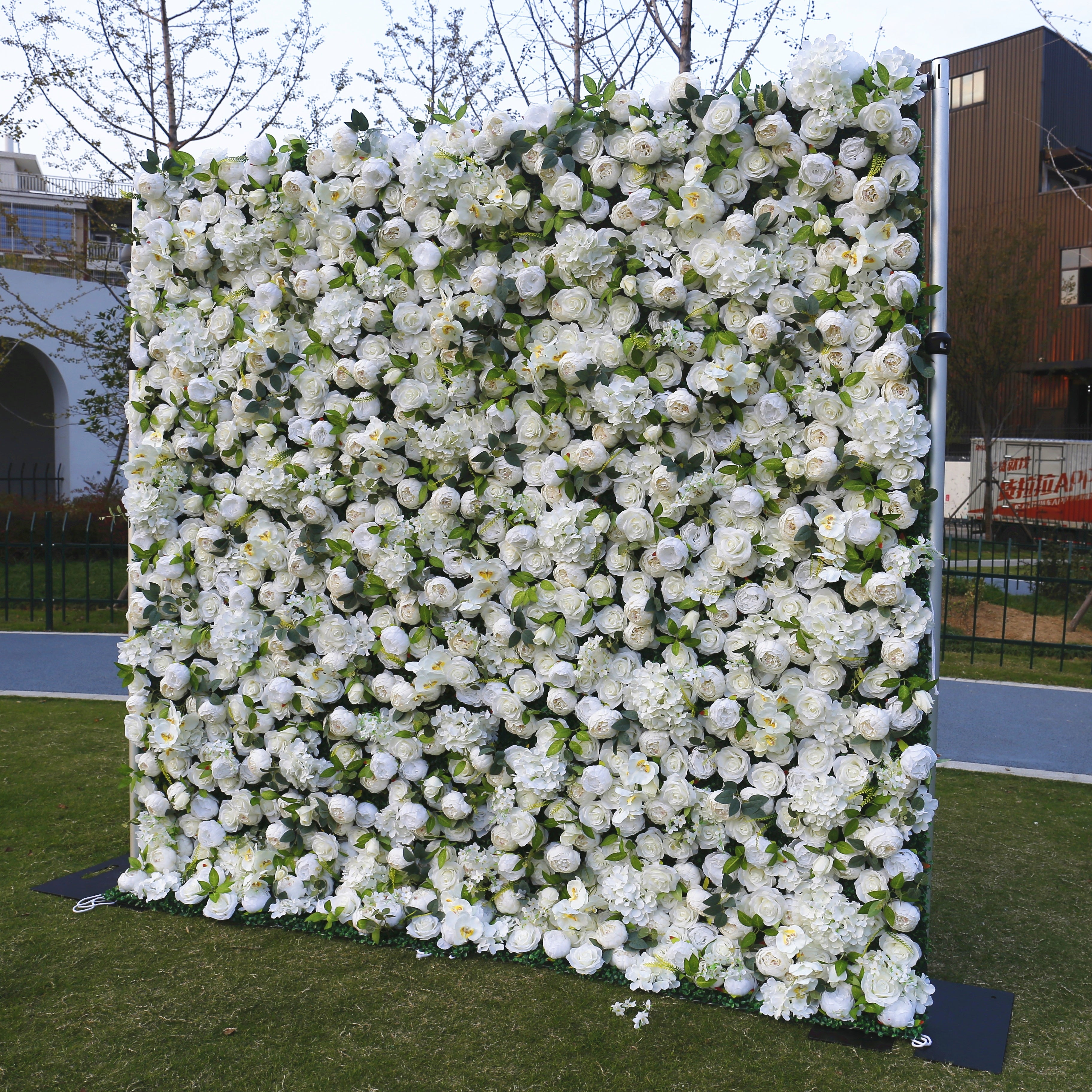 Hot Sale White Cloth Peony Wedding Artificial Roll up Flower Wall ACFW-079