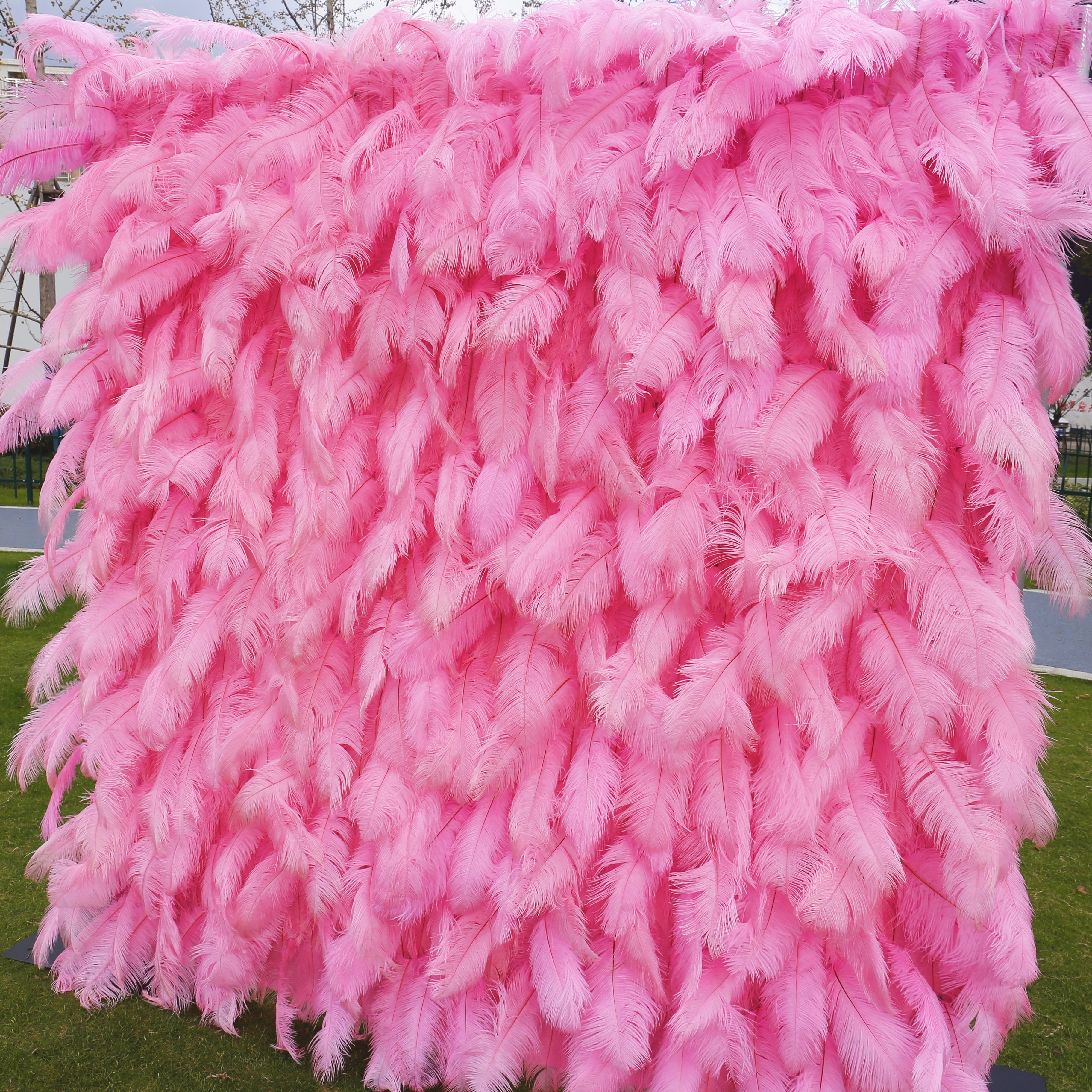 Pink Orange Artificial Feather Backdrop Flower Wall for Party Decor ACFW-116