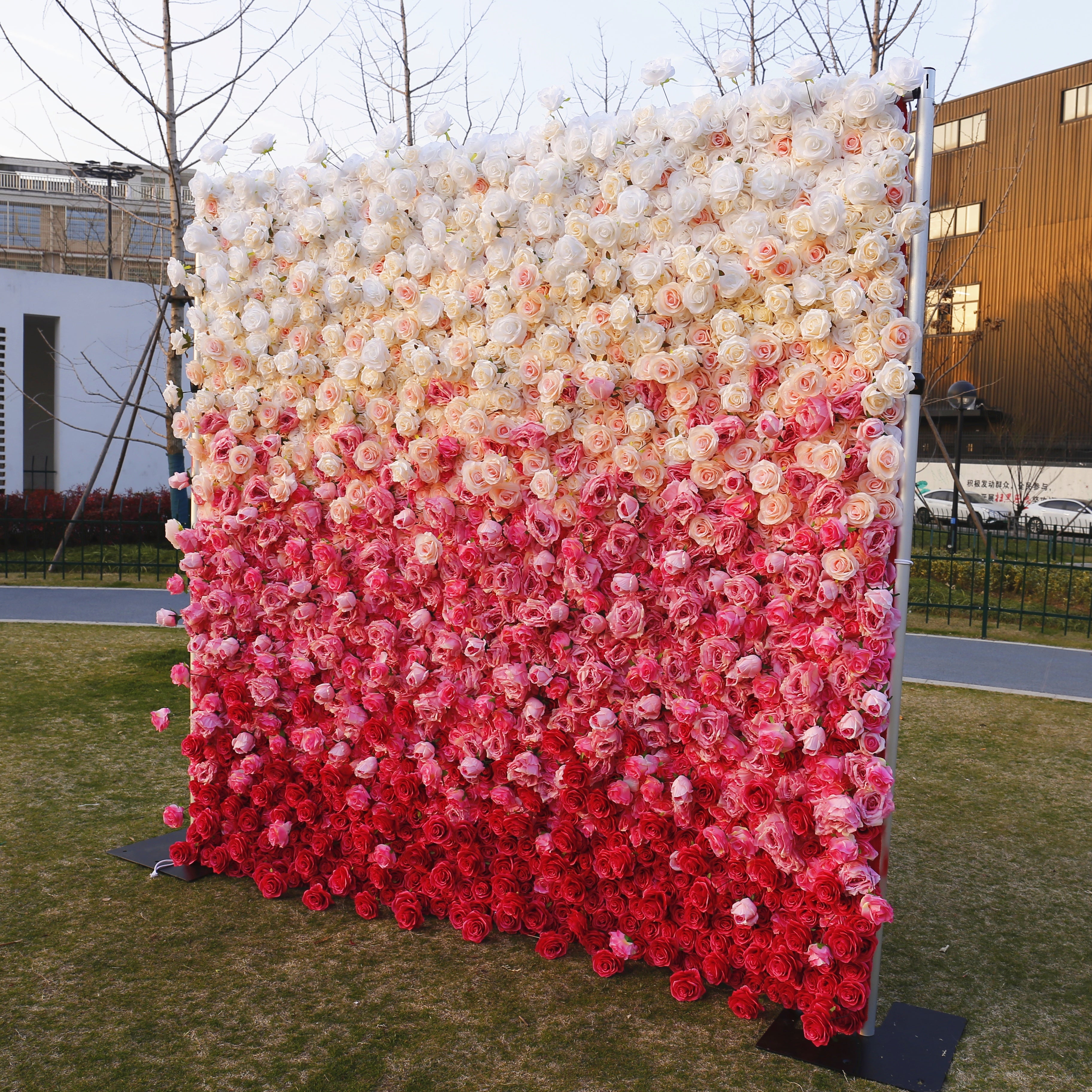Ombre Pink Red Artificial Flower Wall Backdrop For Wedding Decor ACFW-094