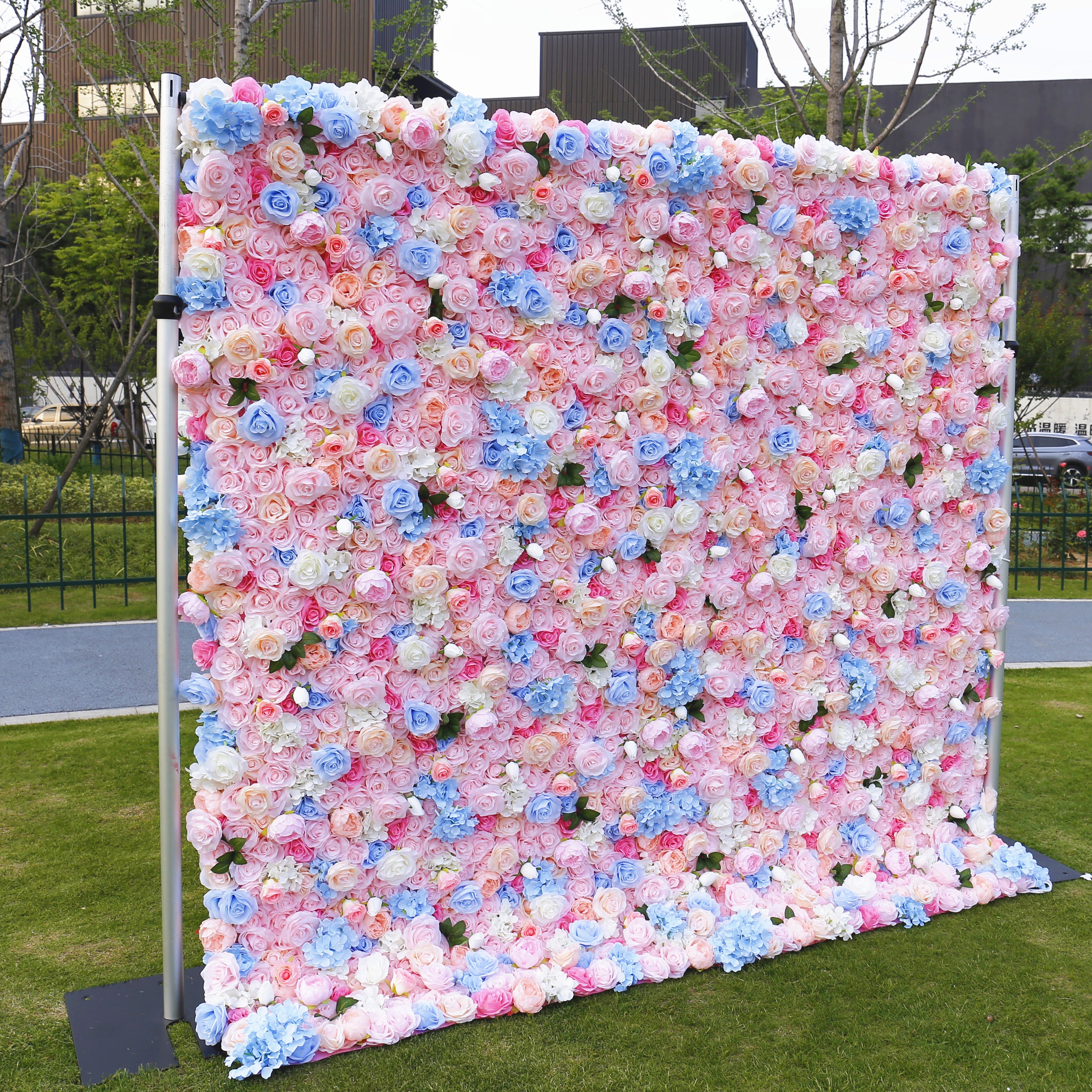 5D Pink Blue Mixed Silk Flower Artificial Flower Wall Backdrop ACFW-106
