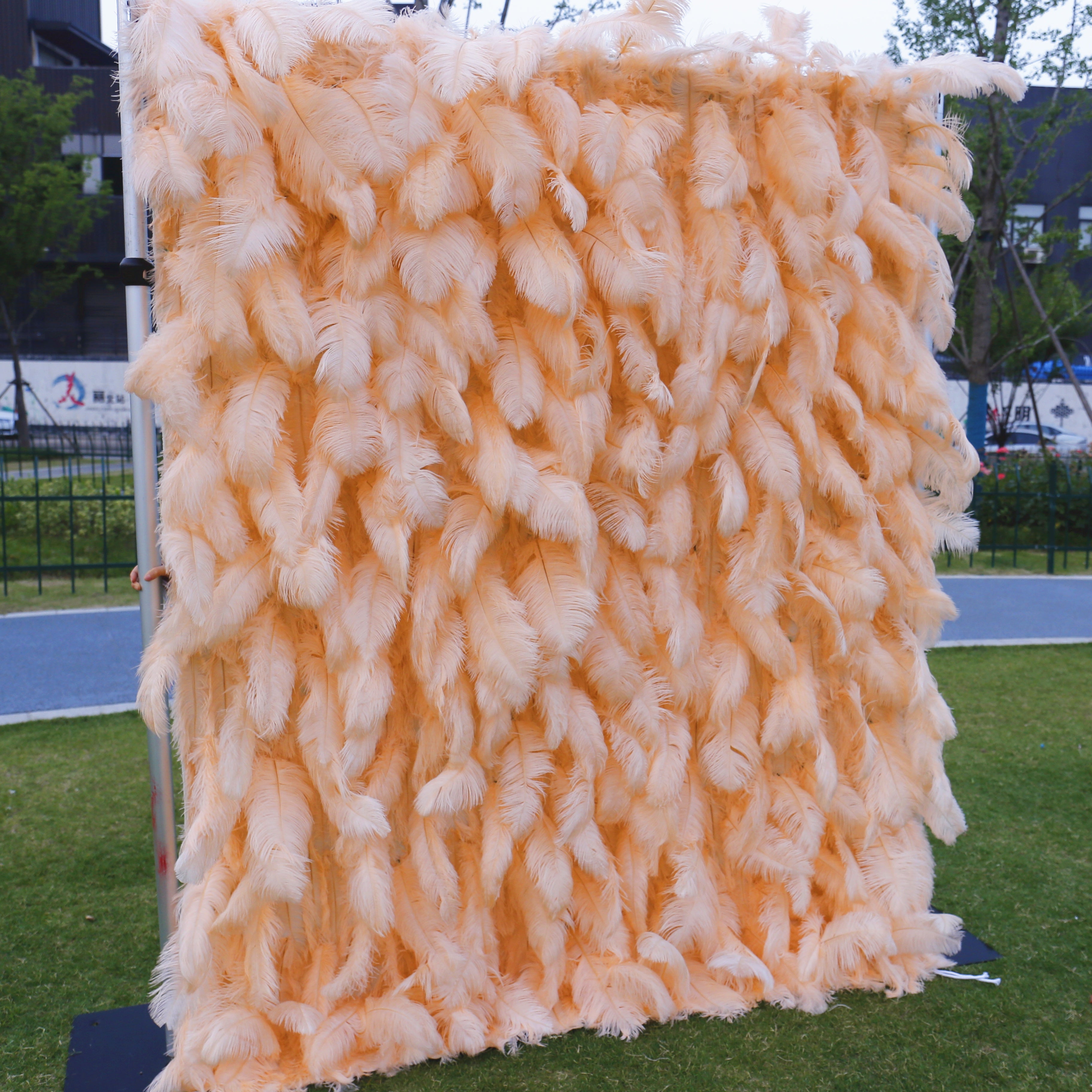 Pink Orange Artificial Feather Backdrop Flower Wall for Party Decor ACFW-116