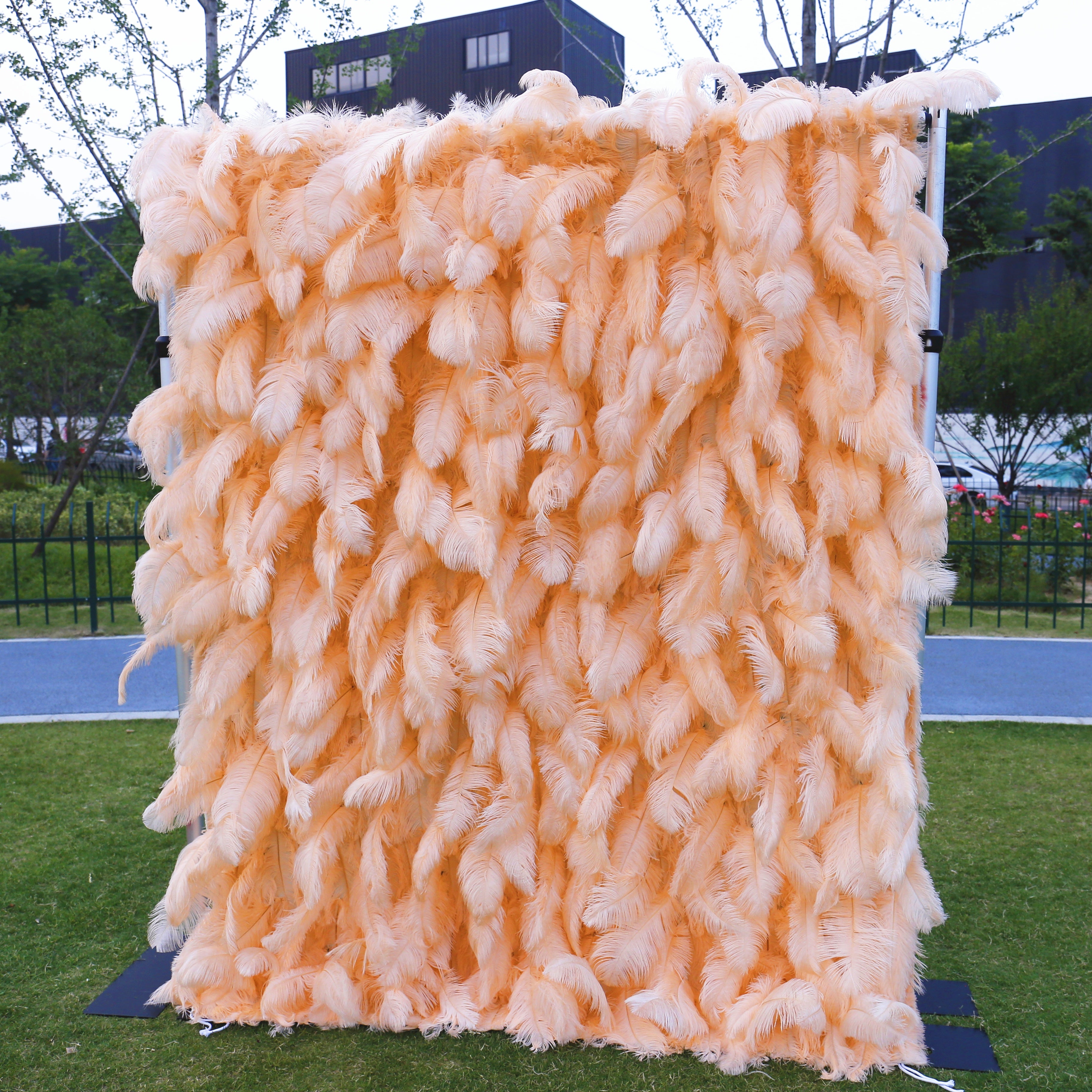 Pink Orange Artificial Feather Backdrop Flower Wall for Party Decor ACFW-116
