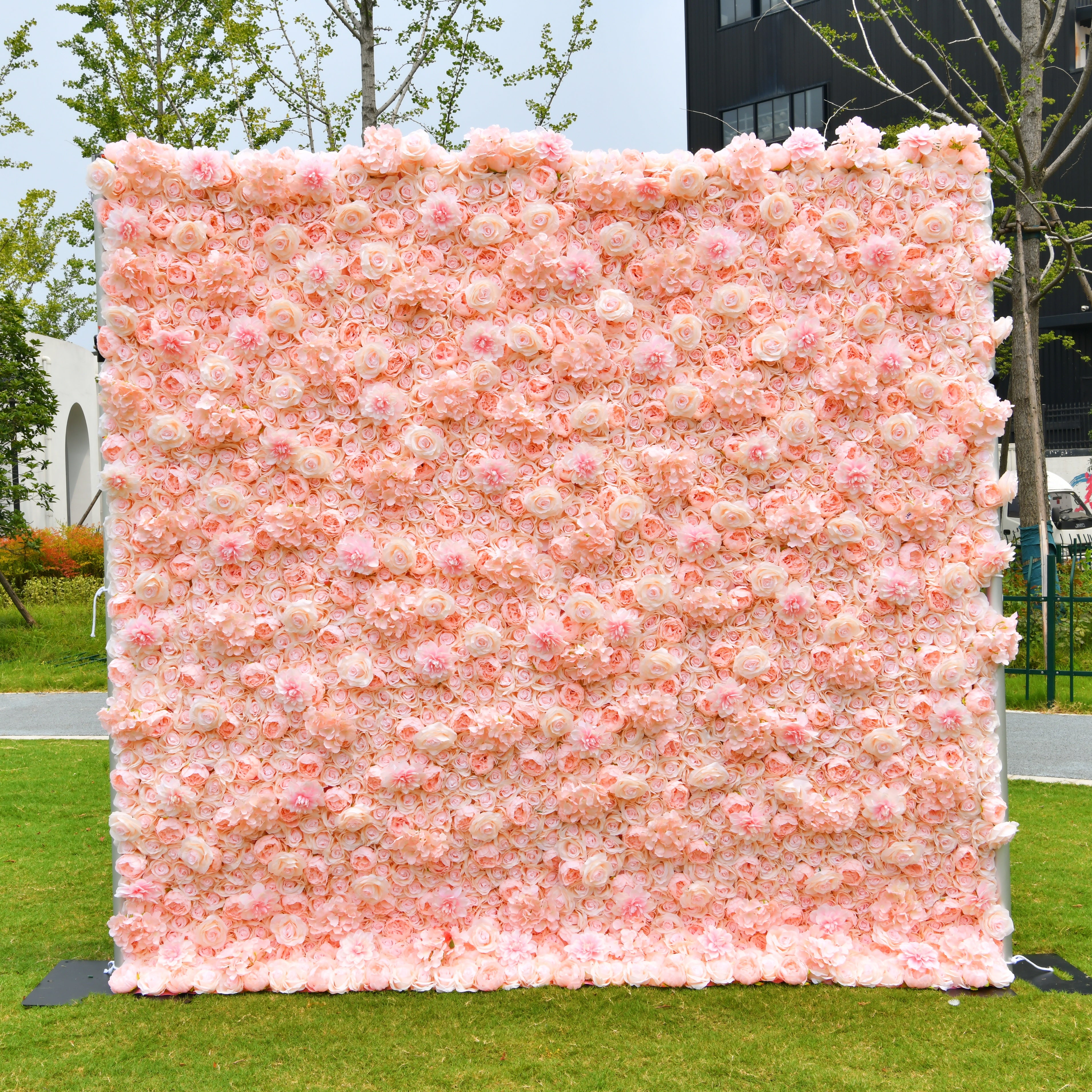 Silk Pink Rose Hydrangea Artificial Flower Wall Backdrop Decor ACFW-121