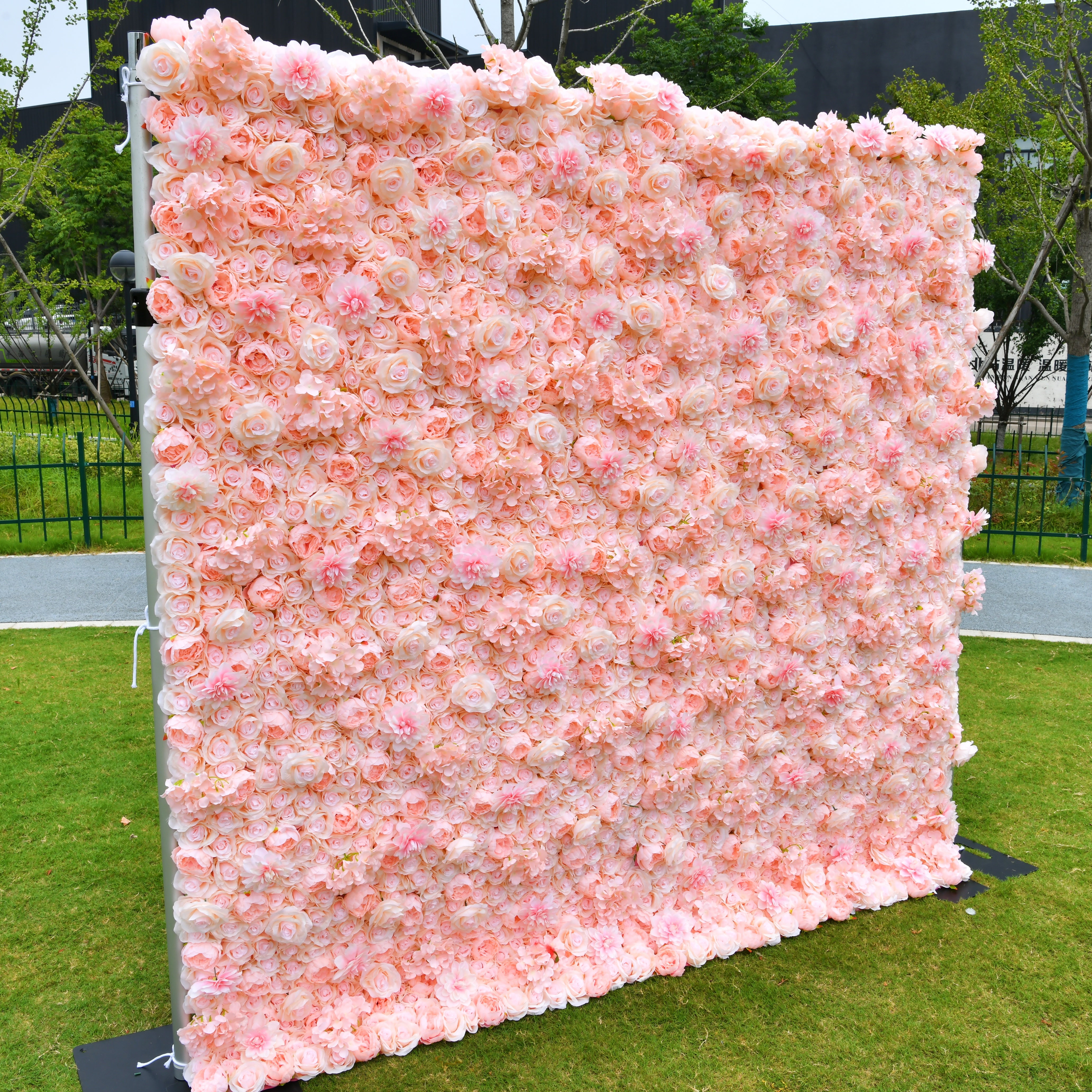 Silk Pink Rose Hydrangea Artificial Flower Wall Backdrop Decor ACFW-121