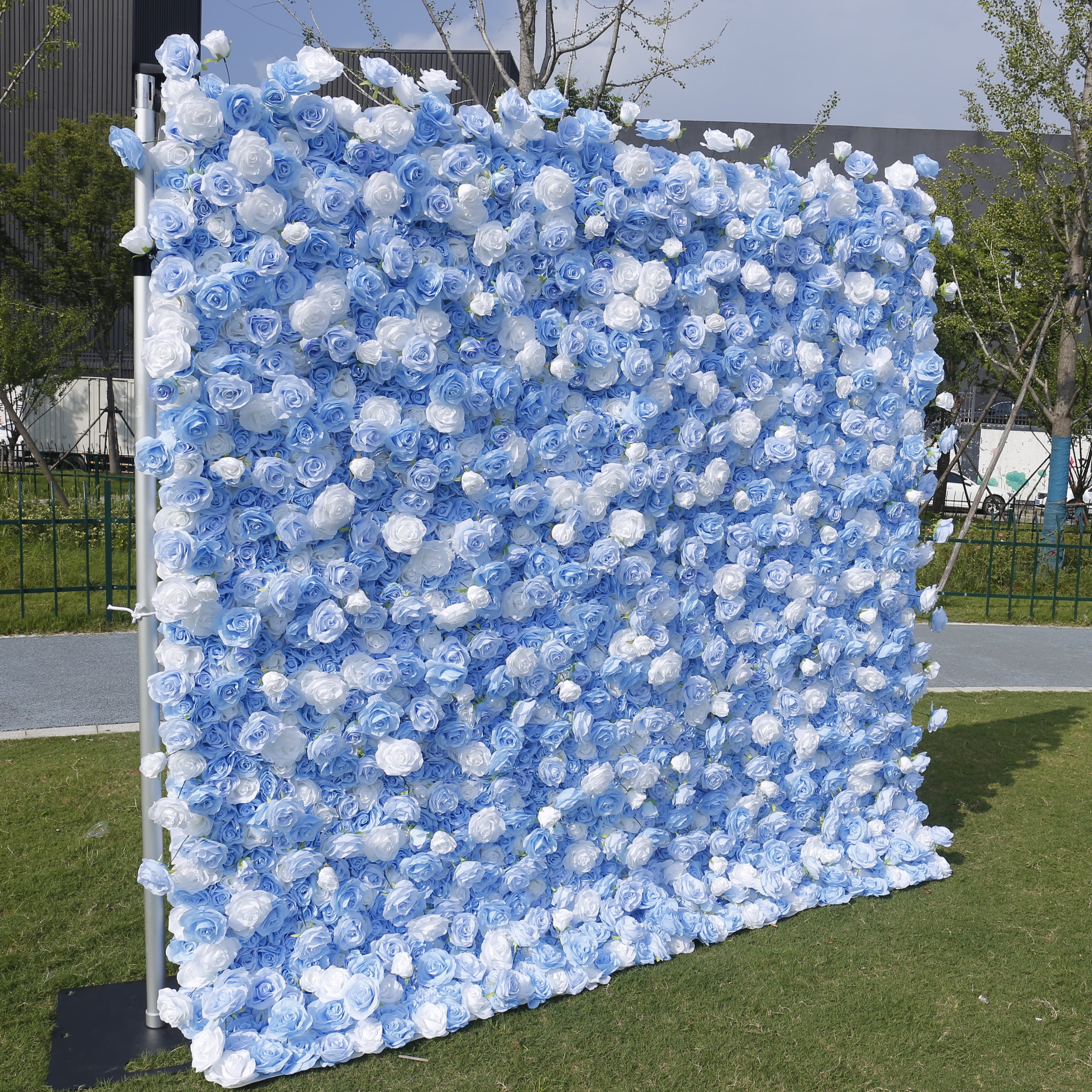 5D Baby Blue White Rose Flower Wall Backdrop For Wedding Decor ACFW-123