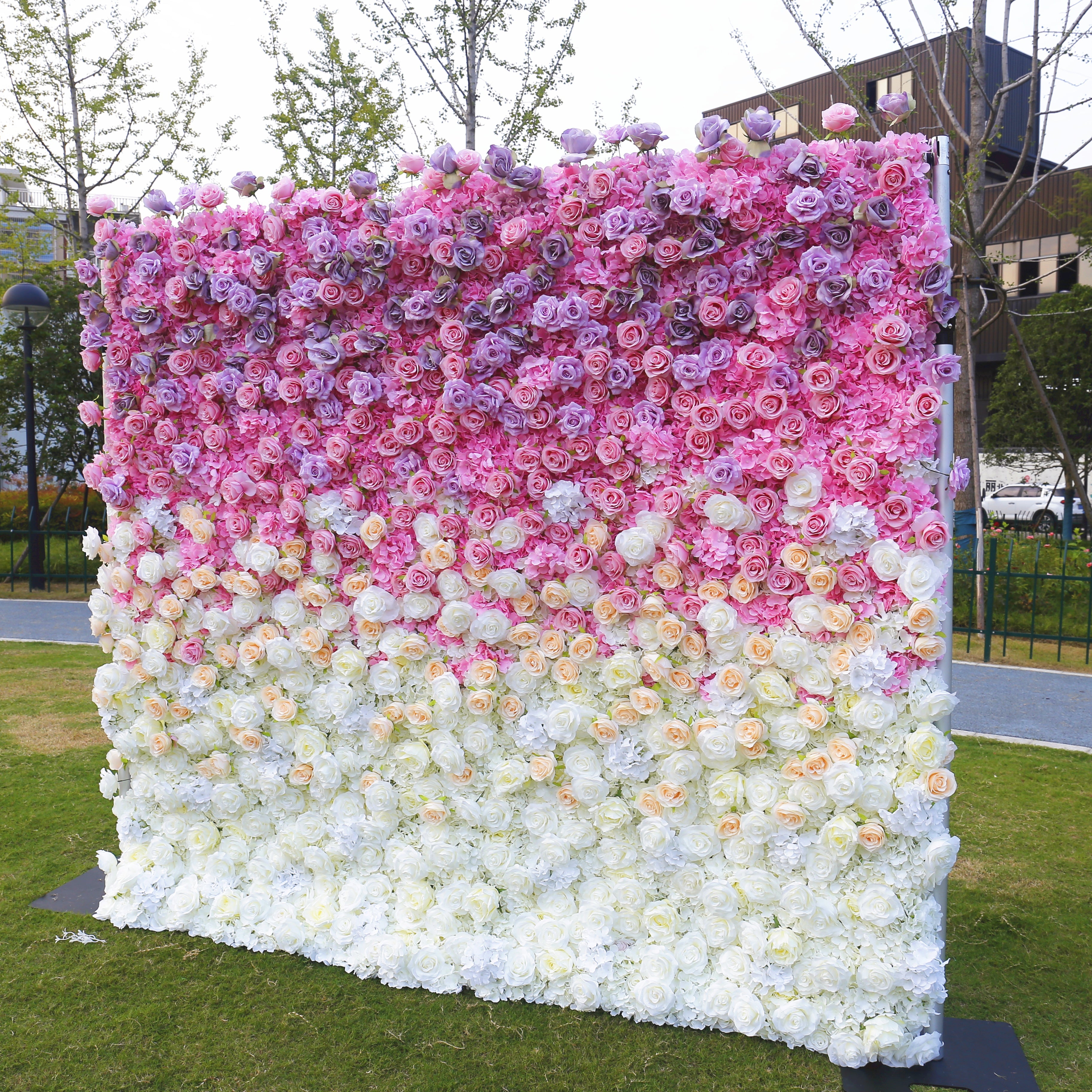 Gradient Pink Purple Fabric Flower Wall Wedding Backdrop ACFW-127
