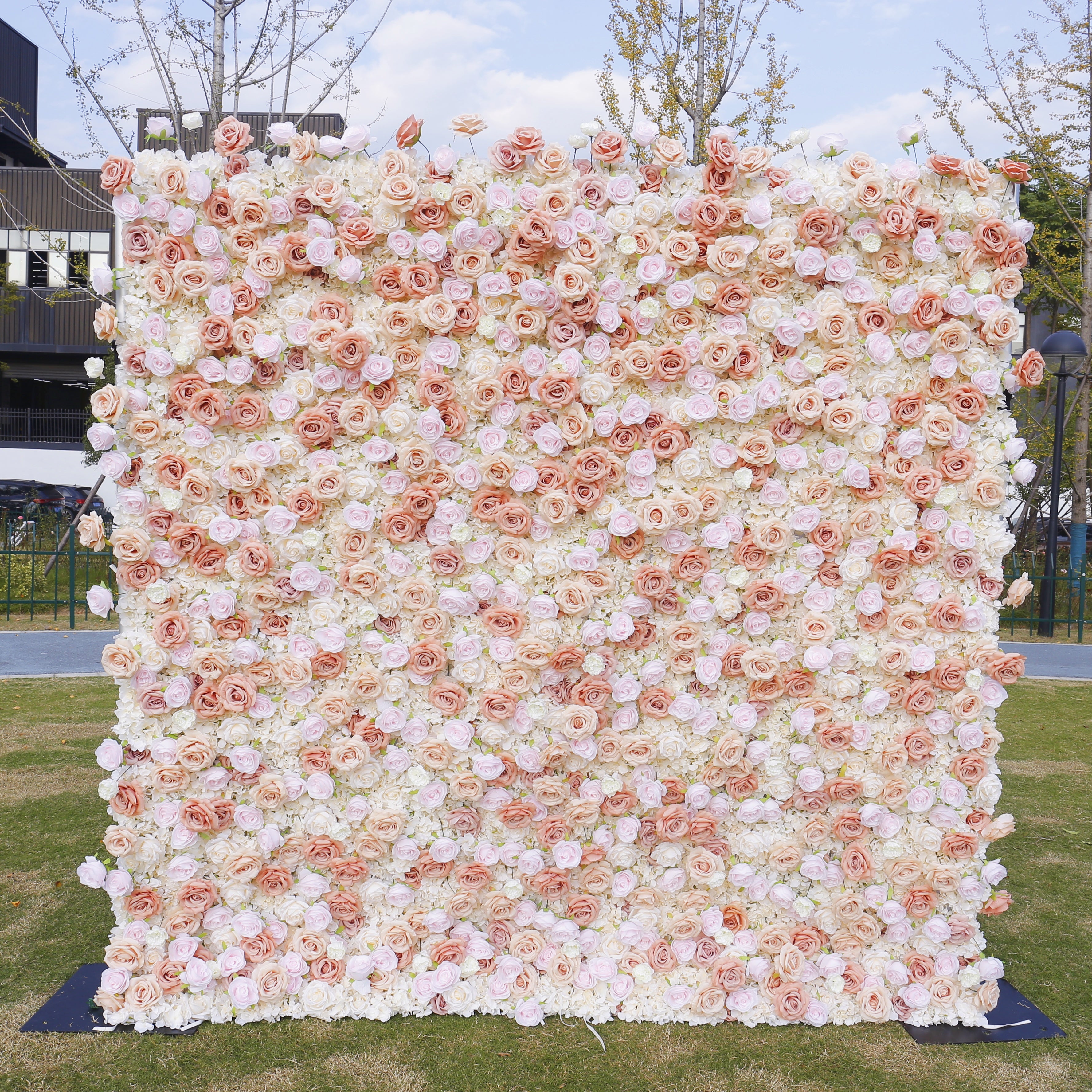 Champagne White Floral Wall Fabric Backdrop For Event Decoration ACFW-131