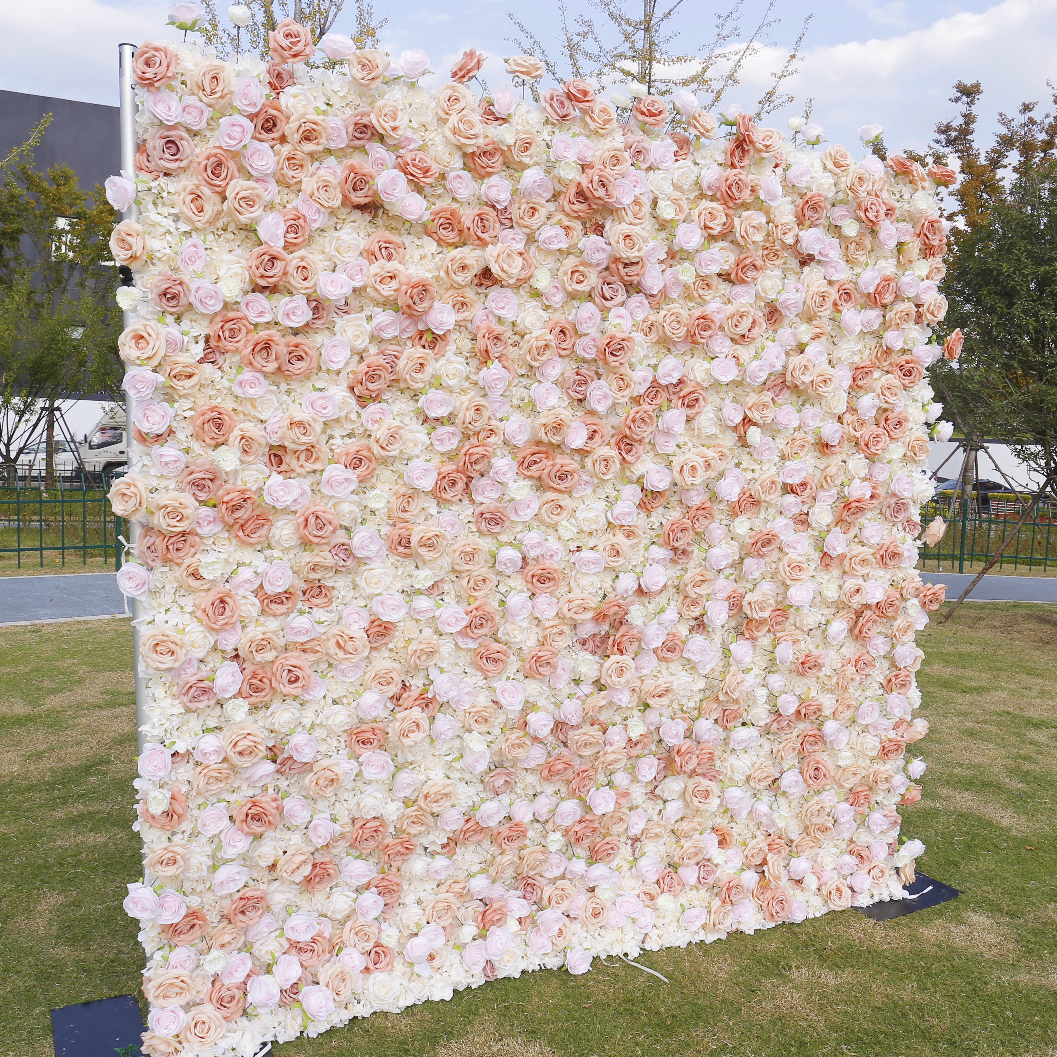 Champagne White Floral Wall Fabric Backdrop For Event Decoration ACFW-131