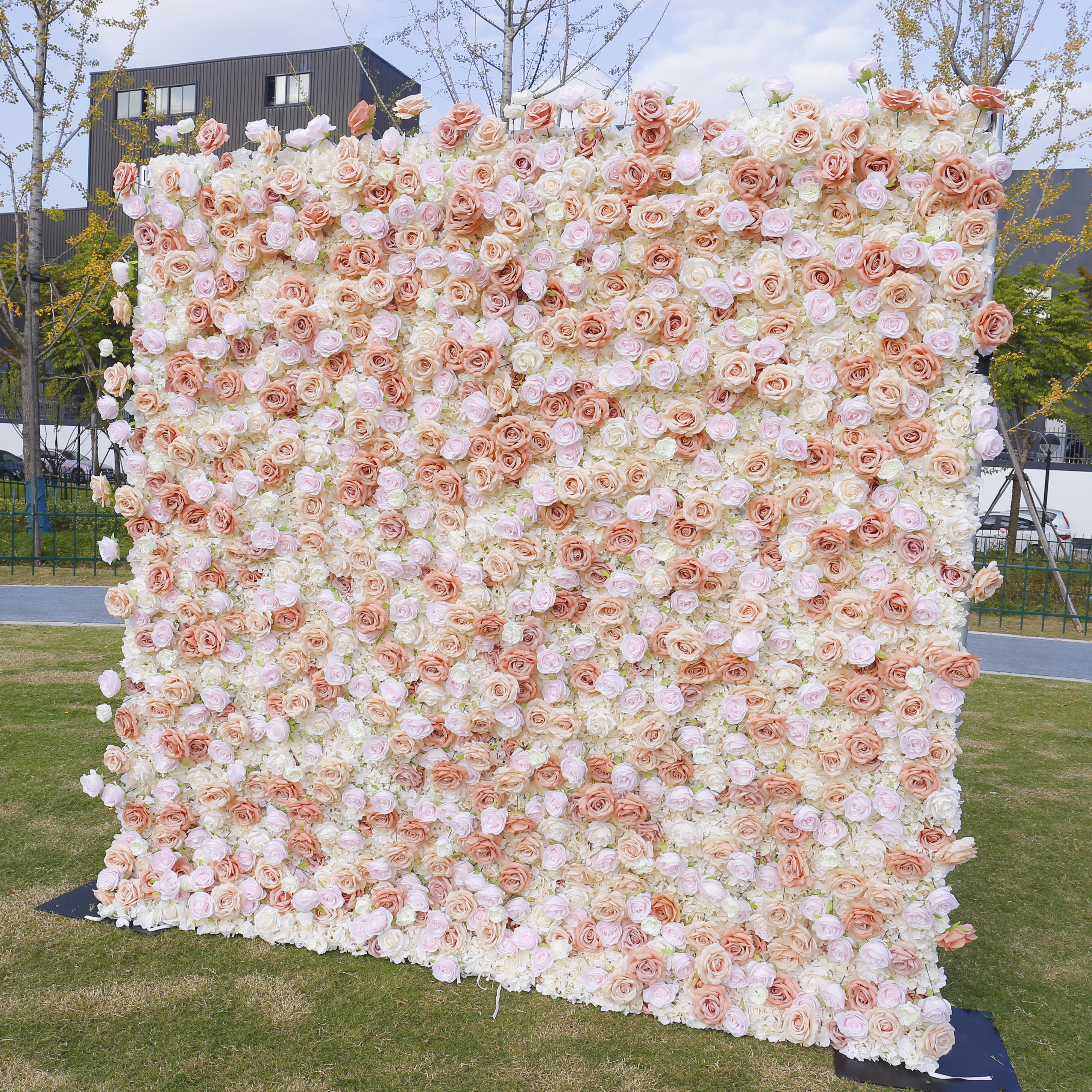 Champagne White Floral Wall Fabric Backdrop For Event Decoration ACFW-131