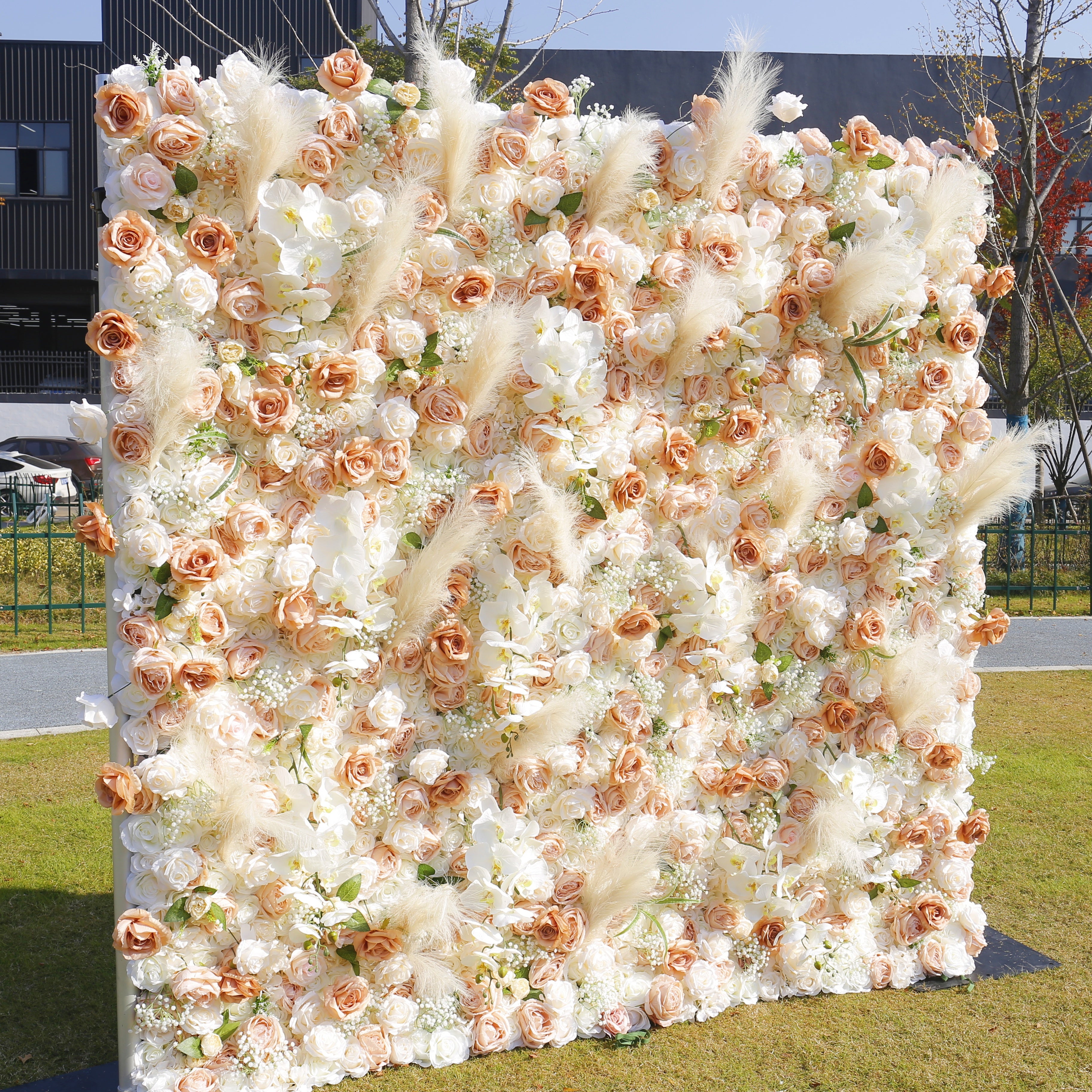 Luxury Champagne Ivory Flower Wall Backdrop For Wedding Decor ACFW-136