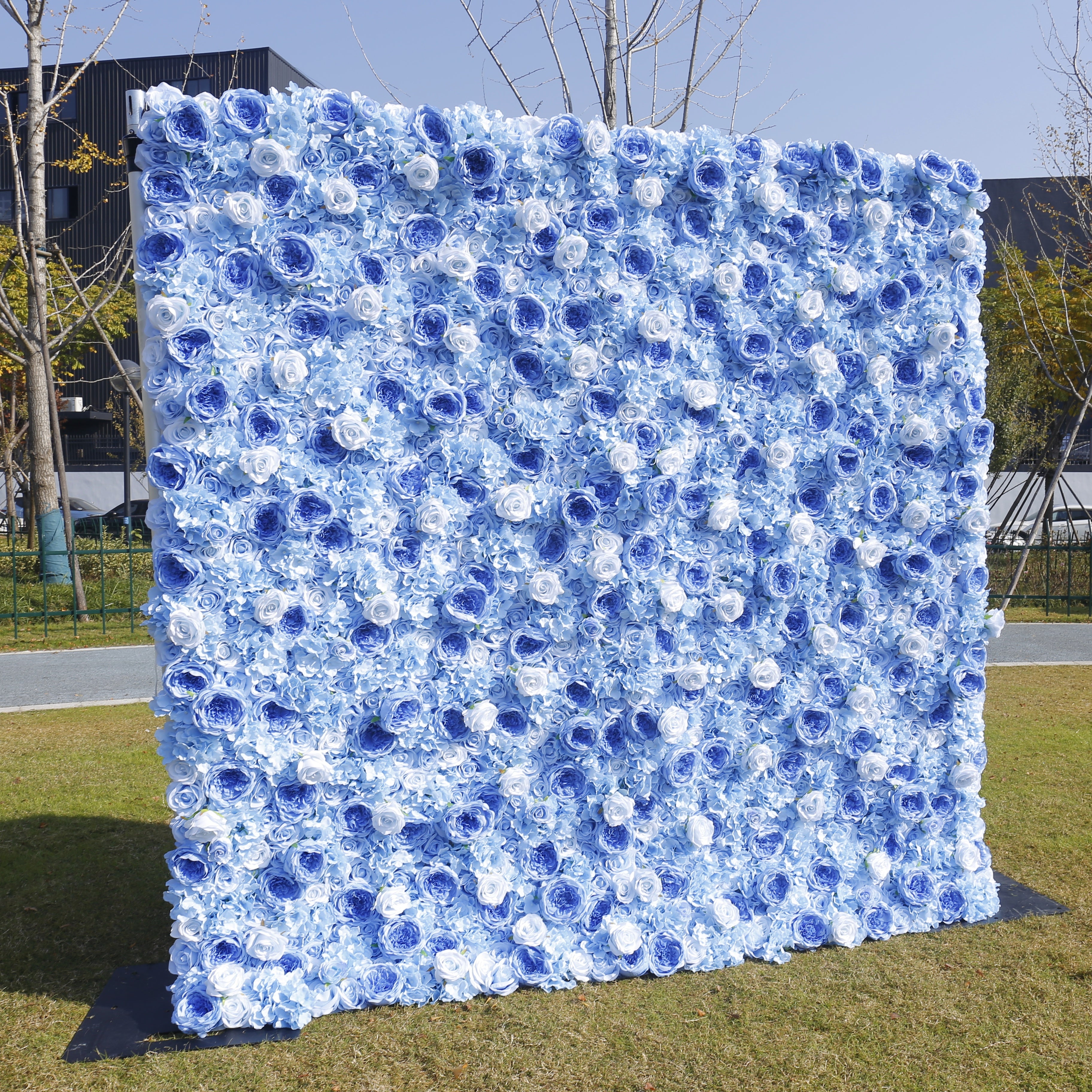5D Light Blue Roses Rolling Up Artificial Flower Wall ACFW-137