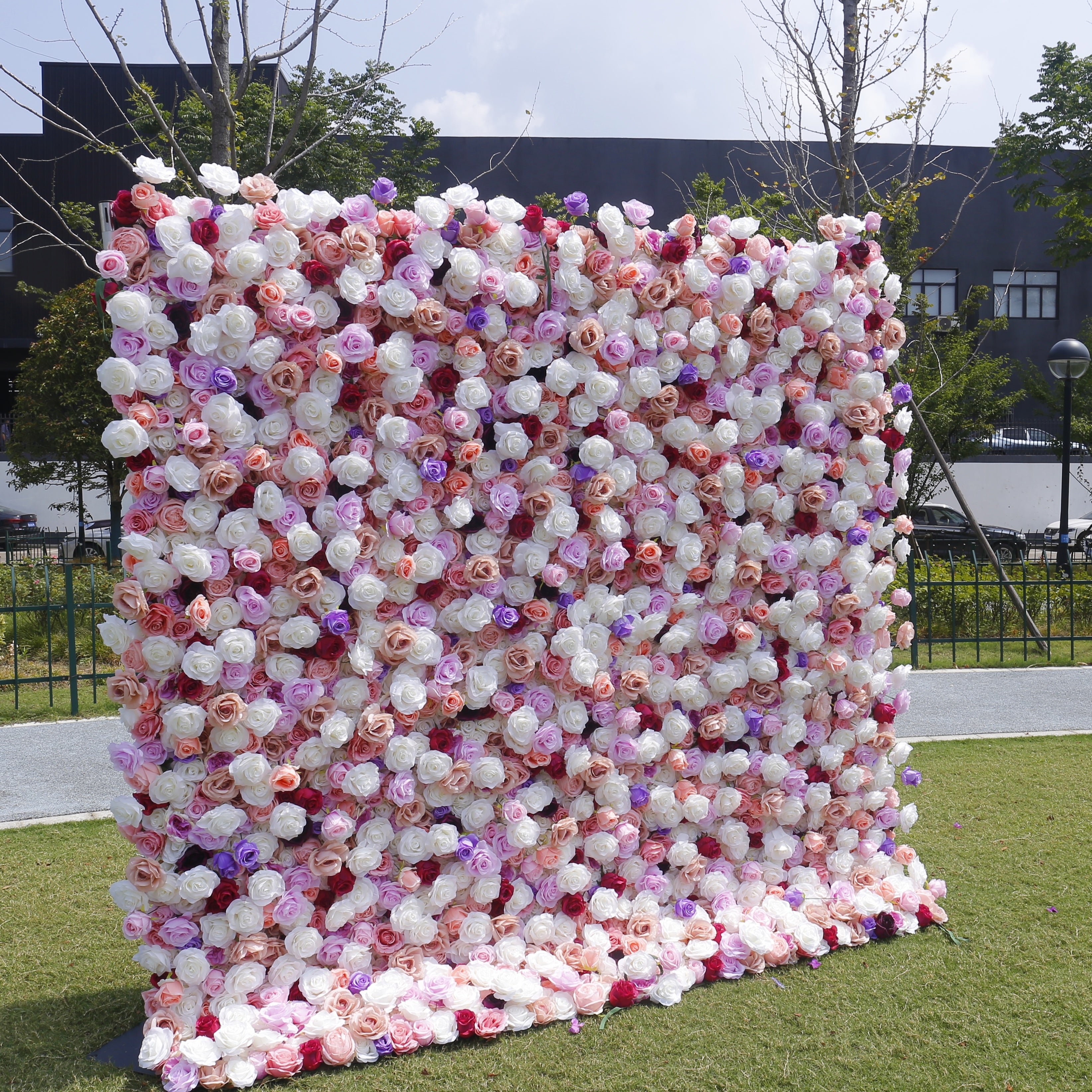 White Purple Mixed Cloth Rose 5D Flower Wall for Wedding Party ACFW-149