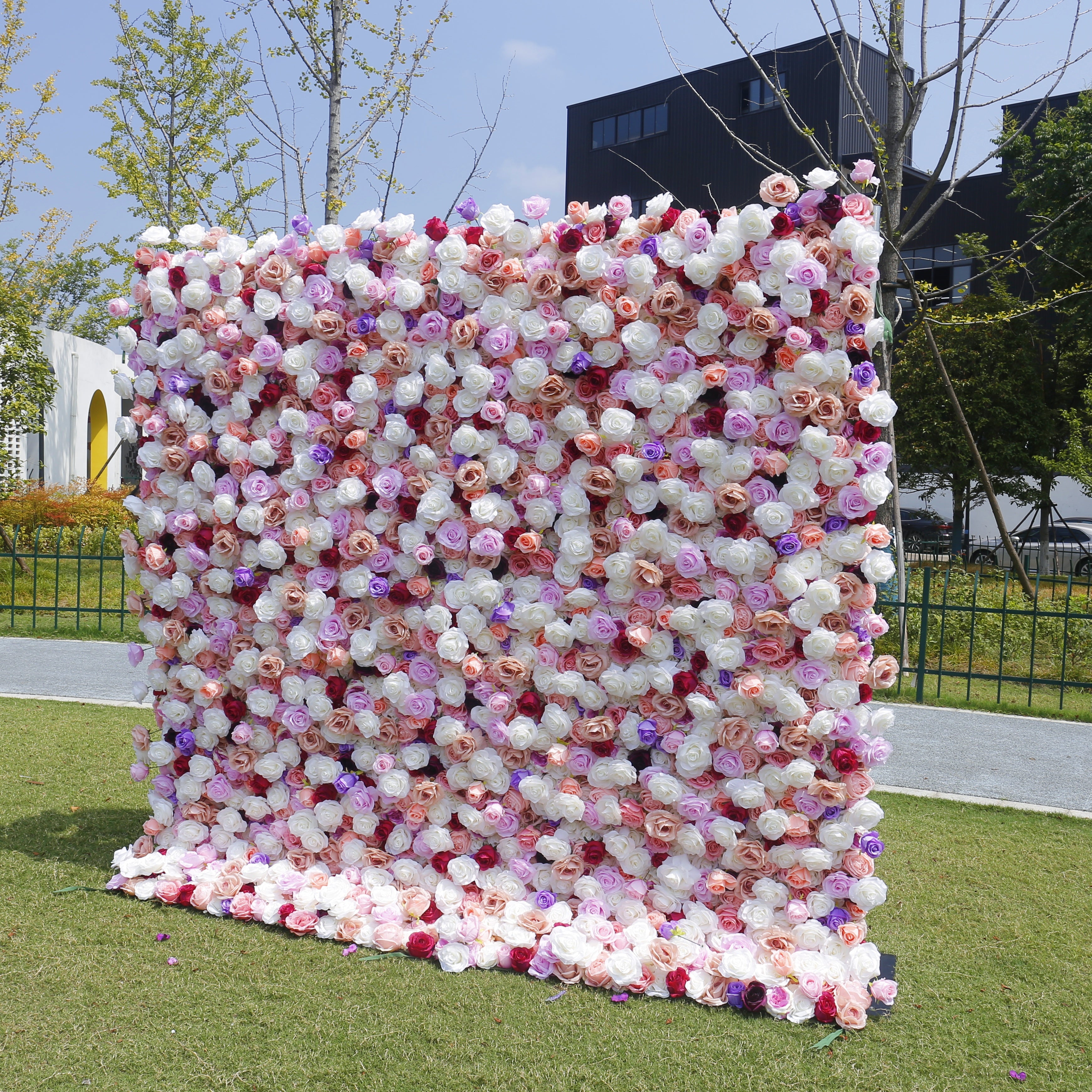 White Purple Mixed Cloth Rose 5D Flower Wall for Wedding Party ACFW-149