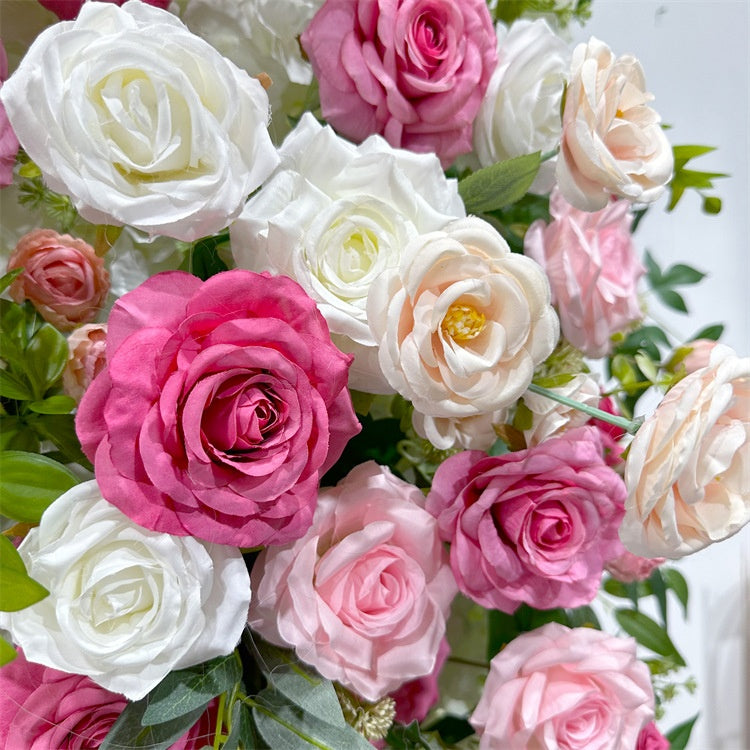 Pink and White Rose Wedding Arch Flower Wall Backdrop for Ceremony Decor AEAW-002