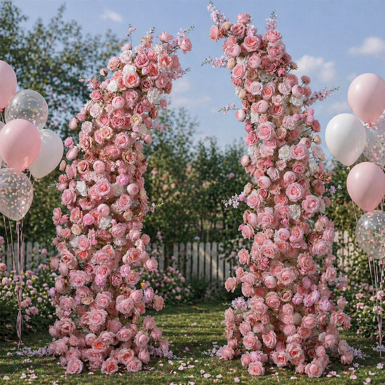 Wedding Pink Rose Flower Columns Artificial Floral Arch Pillars Aisle Decor AEAW-004