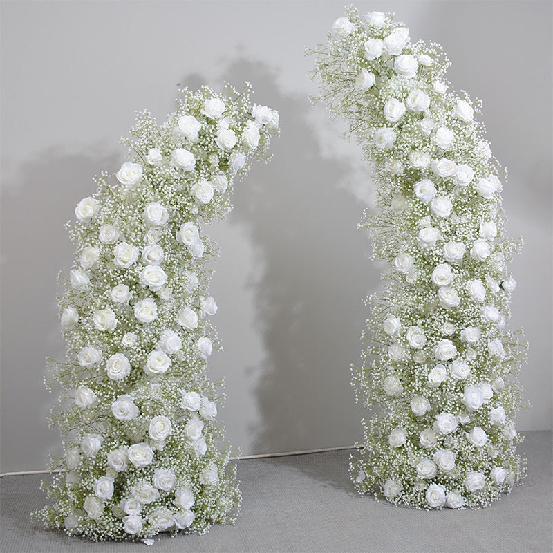 White Rose Baby’s Breath Flower Pillars for Wedding Ceremony Backdrop AEAW-005