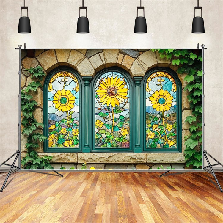 Spring Themed Backdrop Rustic Sunflower Glass Backdrop BRP1-15