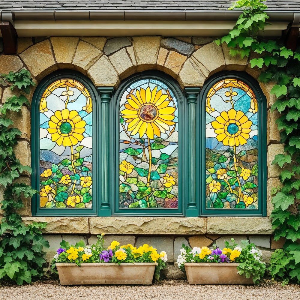 Spring Themed Backdrop Rustic Sunflower Glass Backdrop BRP1-15