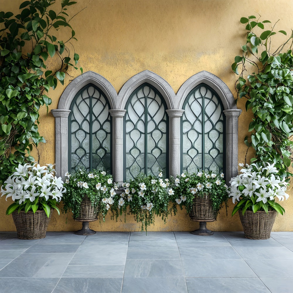 Backdrop Spring White Lily Baskets Stone Window Backdrop BRP1-16