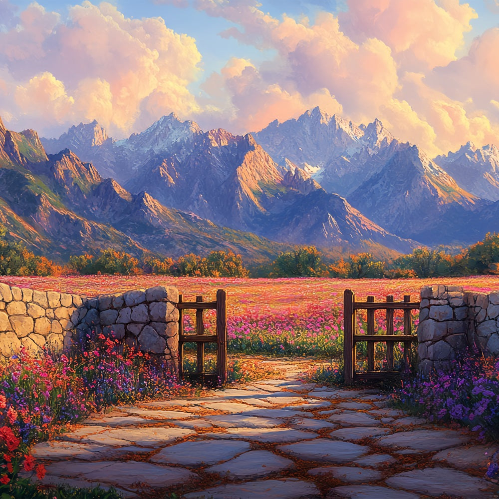 Spring Backdrops Ideas Colorful Wildflowers Mountains Backdrop BRP1-18