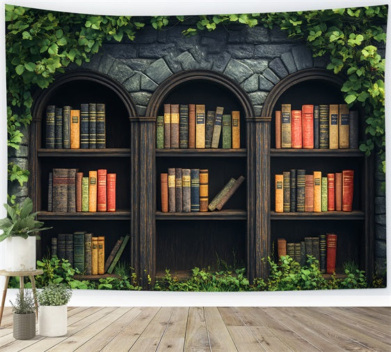 Backdrops For Spring Vintage Bookshelf Ivy Garden Backdrop BRP1-2