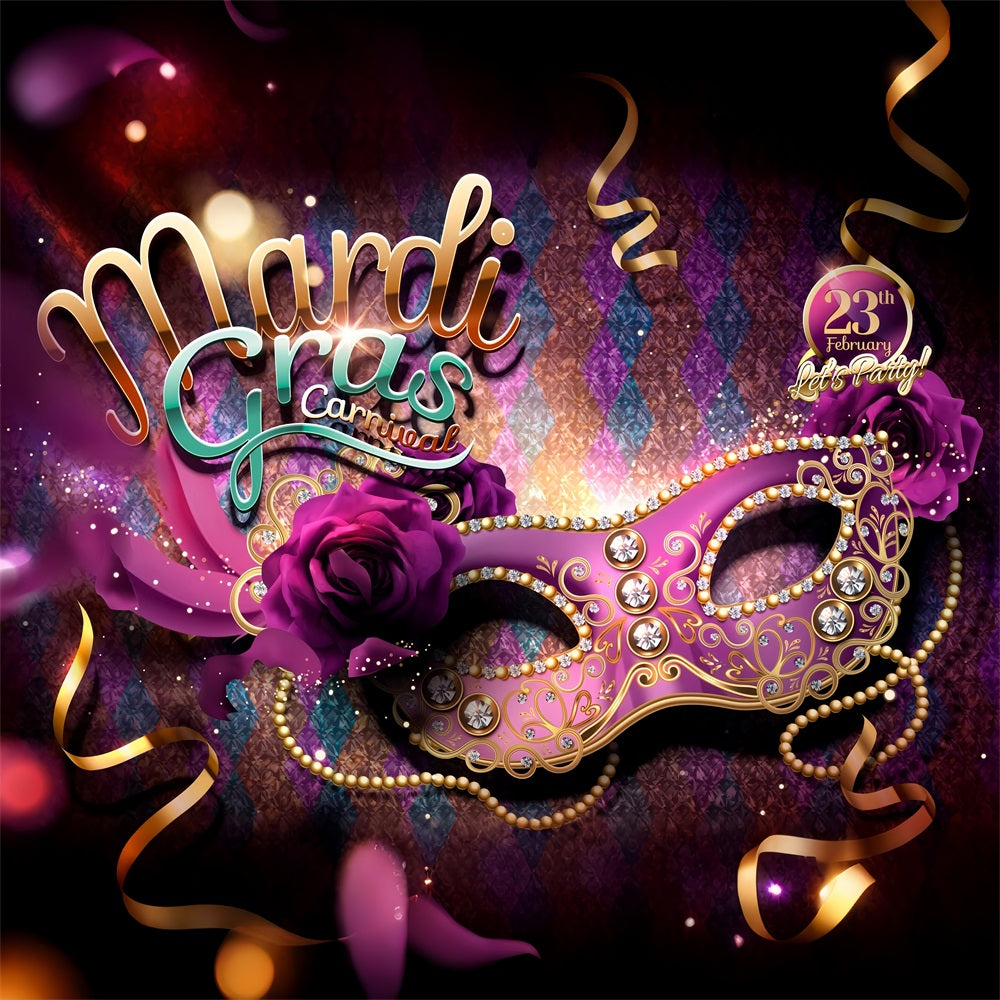 Backdrop Carnival Vivid Purple Mask Party Glitter Backdrop BRP1-206