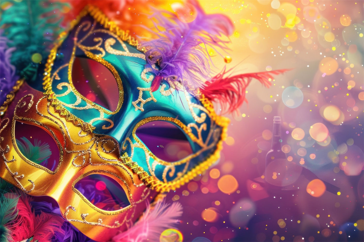 Carnival Backdrop Multicolor Mardi Gras Glitter Mask Backdrop BRP1-208
