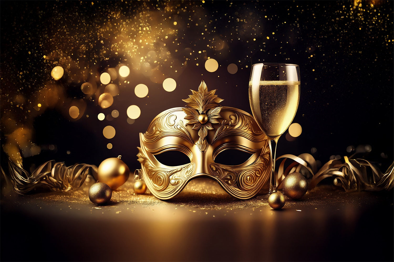 Circus Carnival Backdrop Sparkling Gold Mask Festive Champagne Backdrop BRP1-211