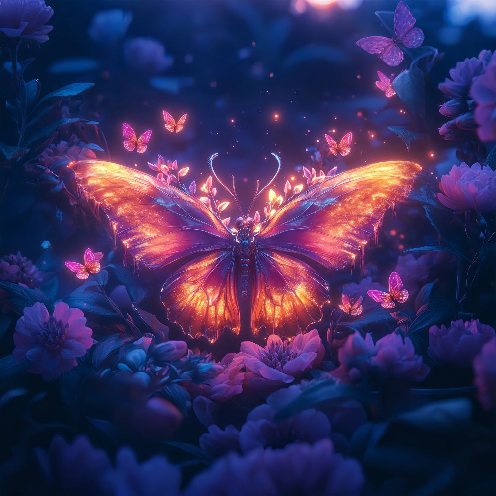 Spring Photo Backdrop Illuminated Butterfly Dreamy Floral Backdrop BRP1-22