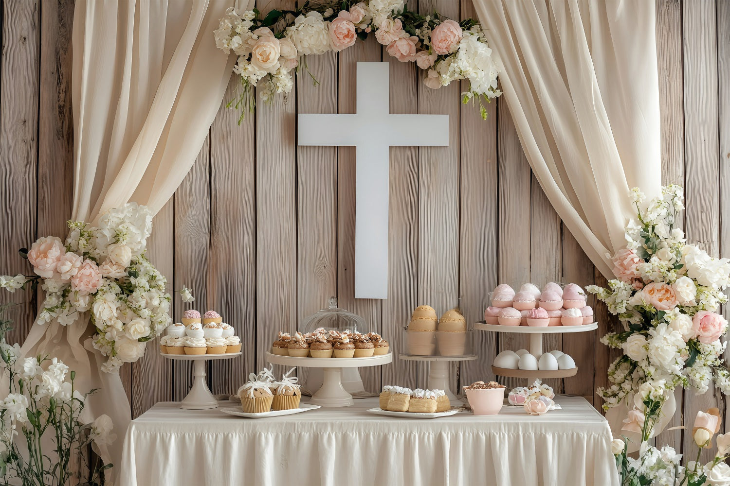 Easter Backdrops Pastel Cupcake Dessert Table Cross Backdrop BRP1-308