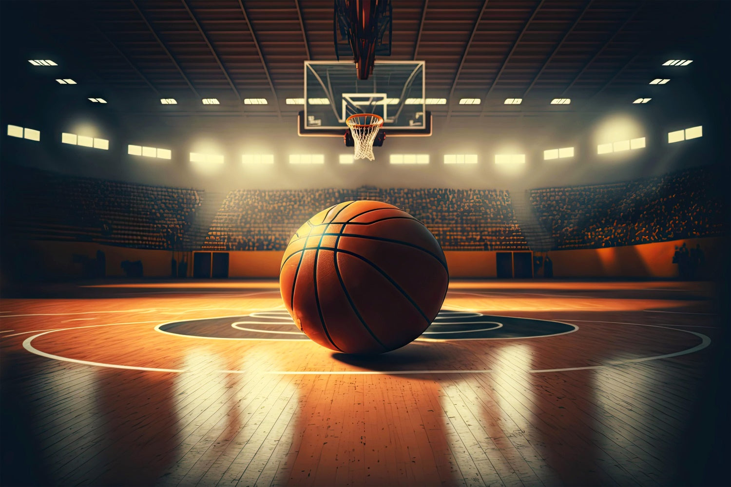 Basketball Photography Backdrops Spotlight Warm Court Backdrop BRP1-326